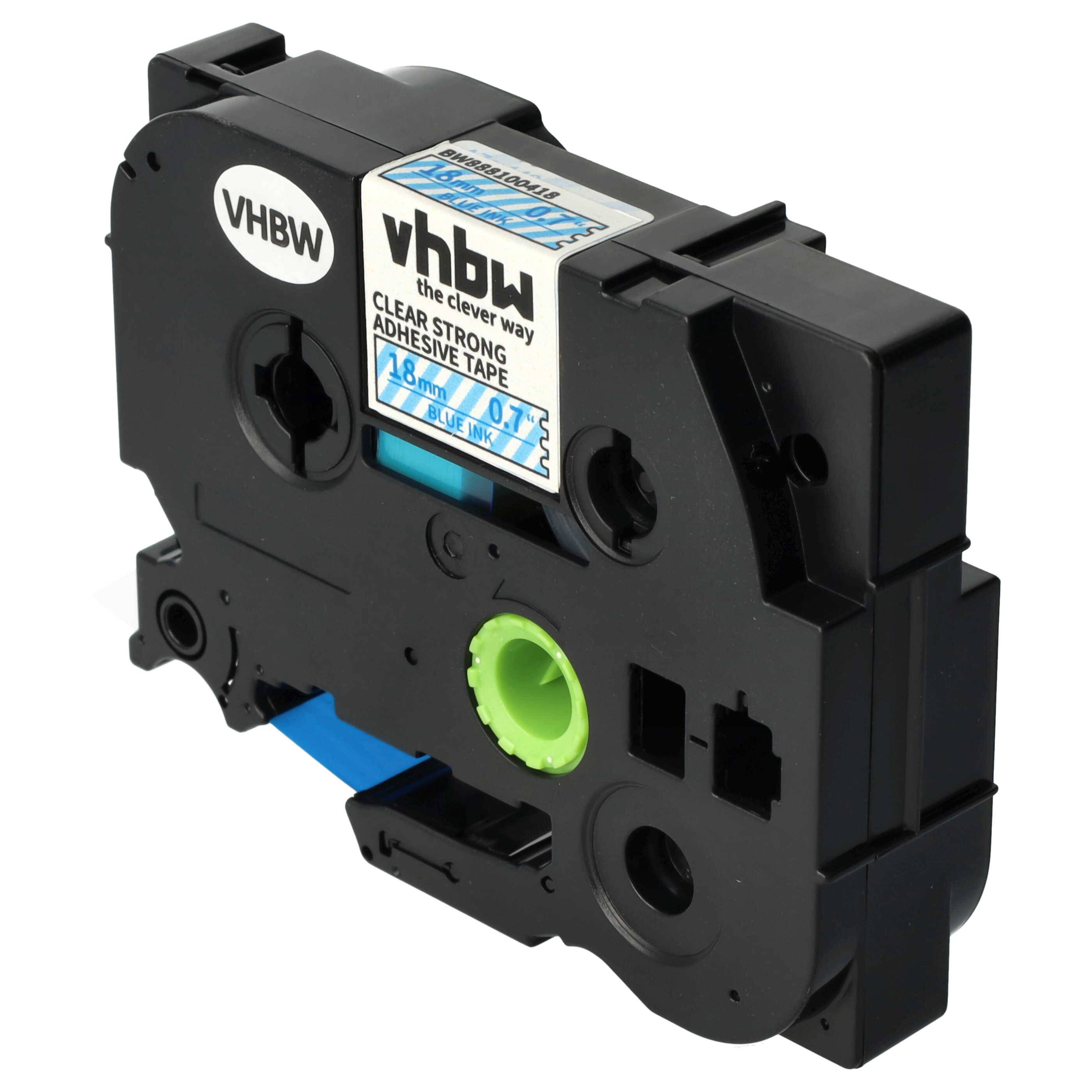 vhbw Schriftband-Kassette kompatibel mit Brother PT E500VP, E550W, H300, E550WVP, H300LI, E800W Etiketten-Drucker 8m x 18mm Blau auf Transparent