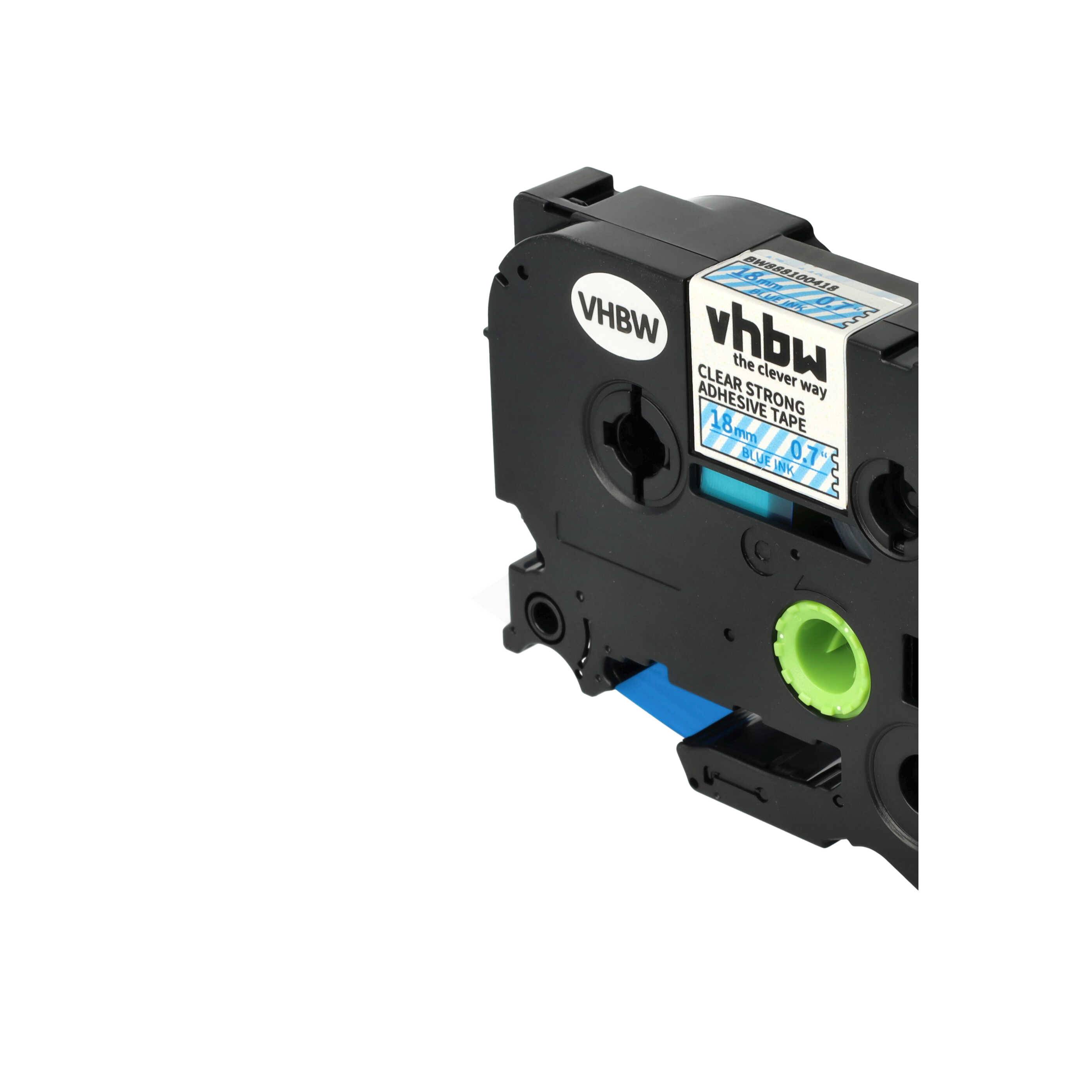 vhbw Schriftband-Kassette kompatibel mit Brother PT E500VP, E550W, H300, E550WVP, H300LI, E800W Etiketten-Drucker 8m x 18mm Blau auf Transparent