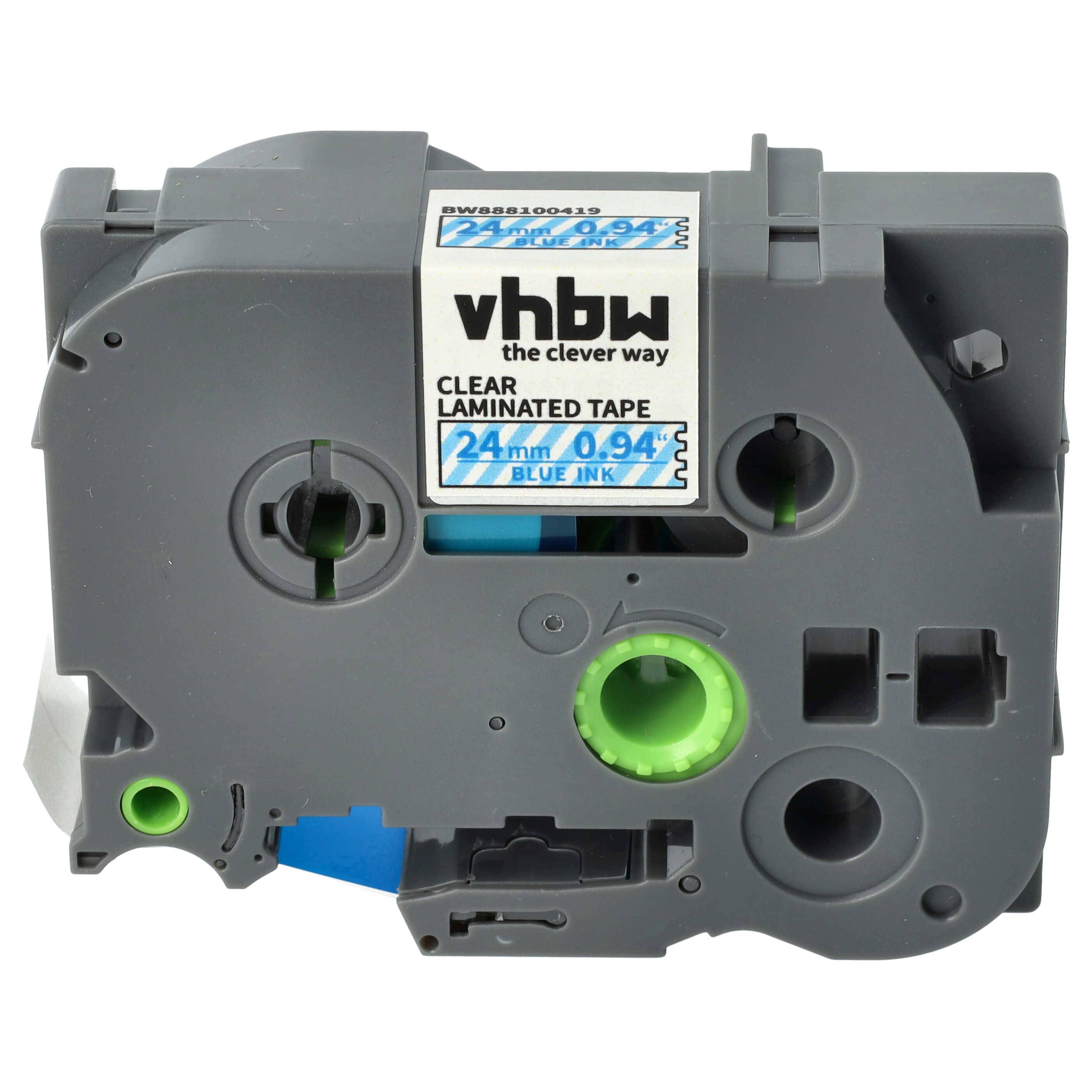vhbw Schriftband-Kassette kompatibel mit Brother PT 1650 | 1400, 1500pc, 1600, 2200, 2210 Etiketten-Drucker 8m x 24mm Blau auf Transparent