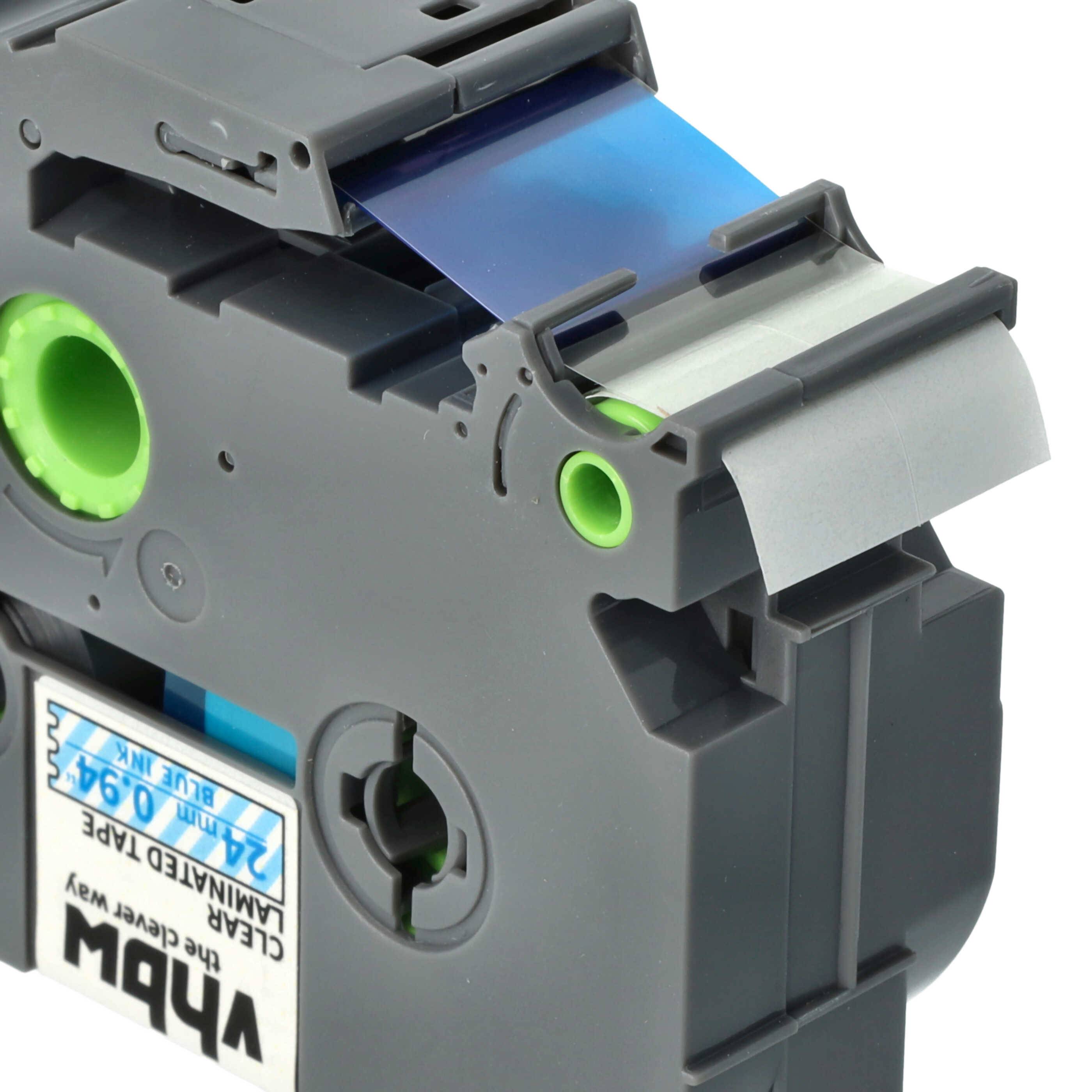 vhbw Schriftband-Kassette kompatibel mit Brother PT 1650 | 1400, 1500pc, 1600, 2200, 2210 Etiketten-Drucker 8m x 24mm Blau auf Transparent