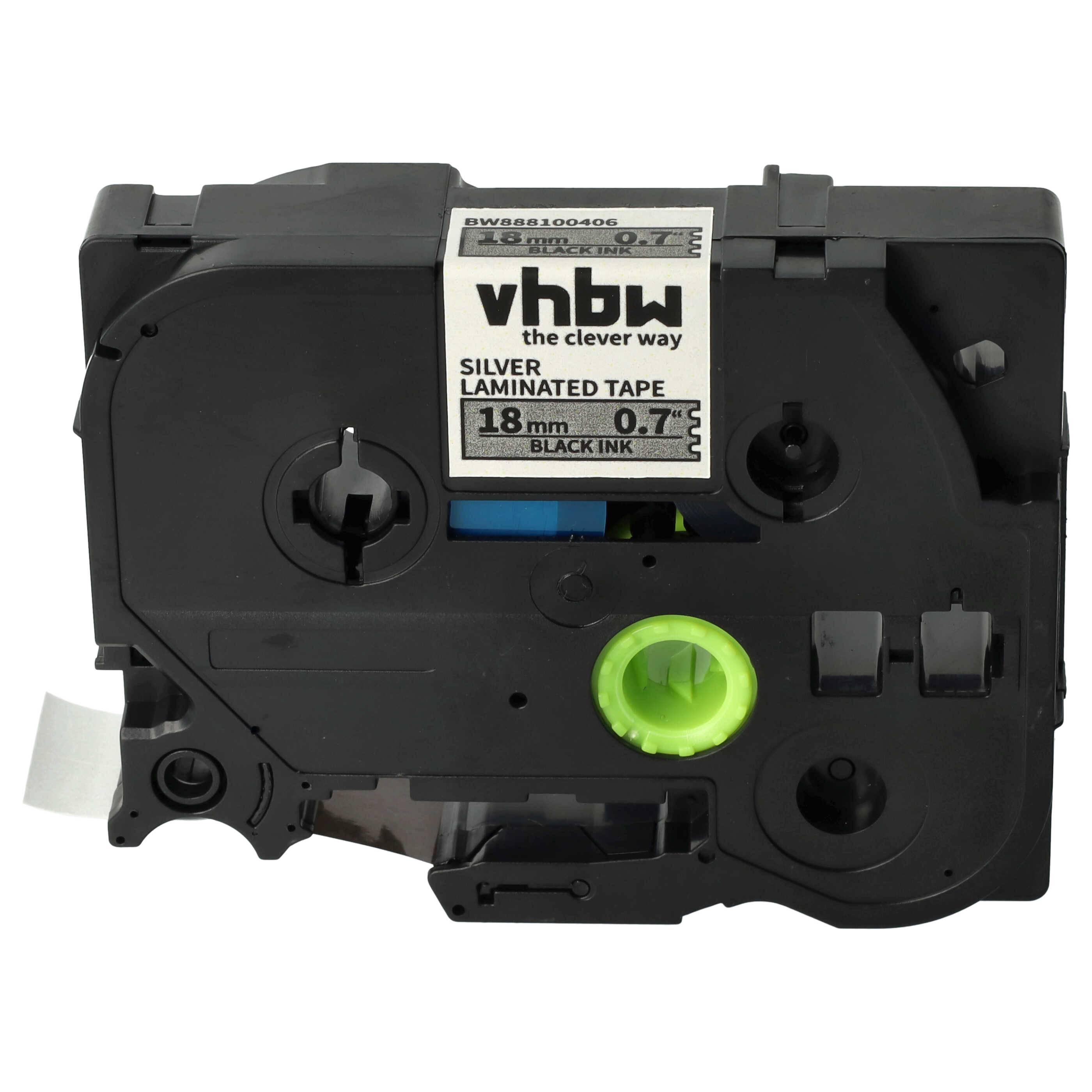 vhbw Schriftband-Kassette kompatibel mit Brother PT 2480 | 2470, 2460, 2450DX, 2500PC, 2600 Etiketten-Drucker 8m x 18mm Schwarz auf Silber