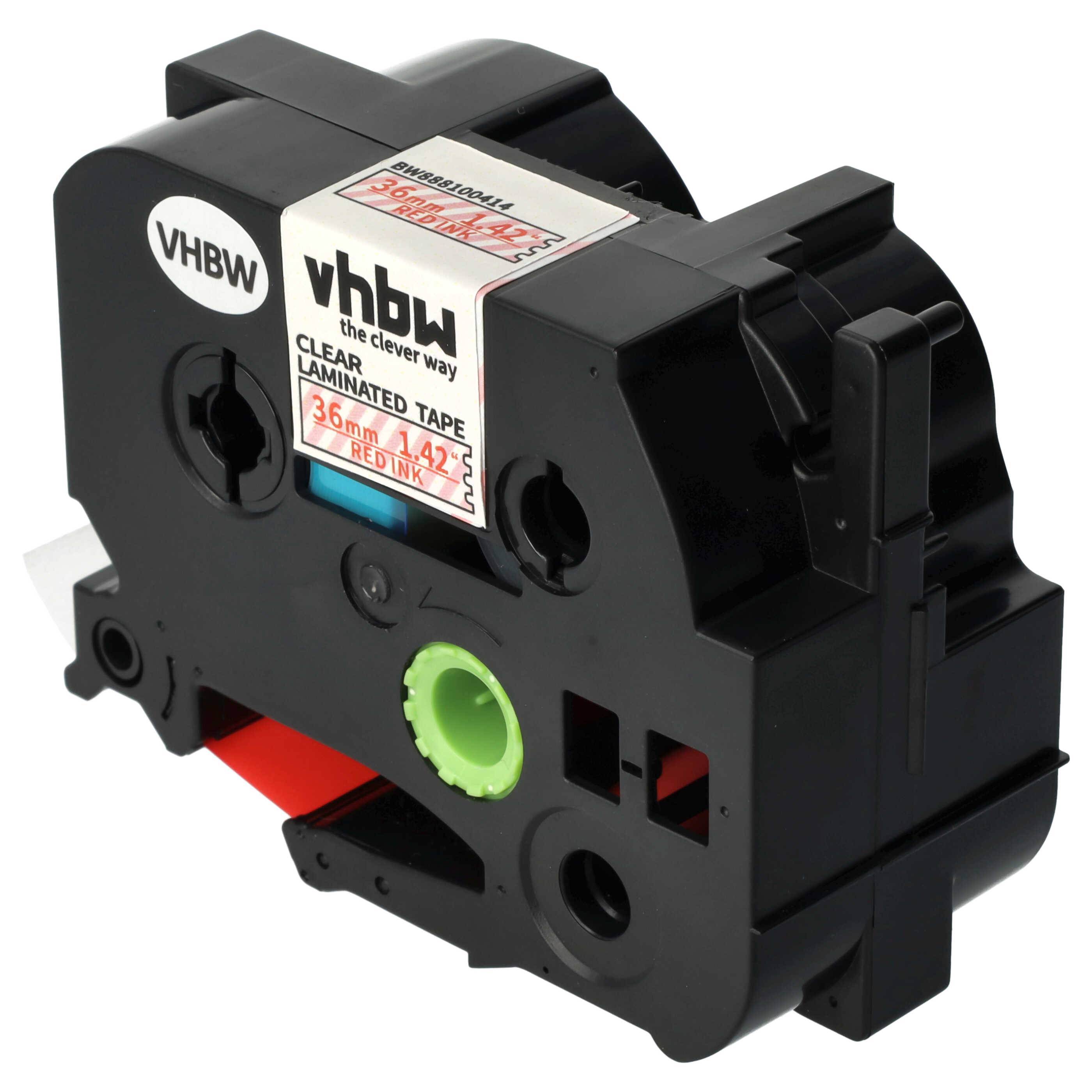 vhbw Schriftband-Kassette kompatibel mit Brother PT RL700S, P900W, P950NW, P950W, P900NW Etiketten-Drucker 8m x 36mm Rot auf Transparent, Laminiert
