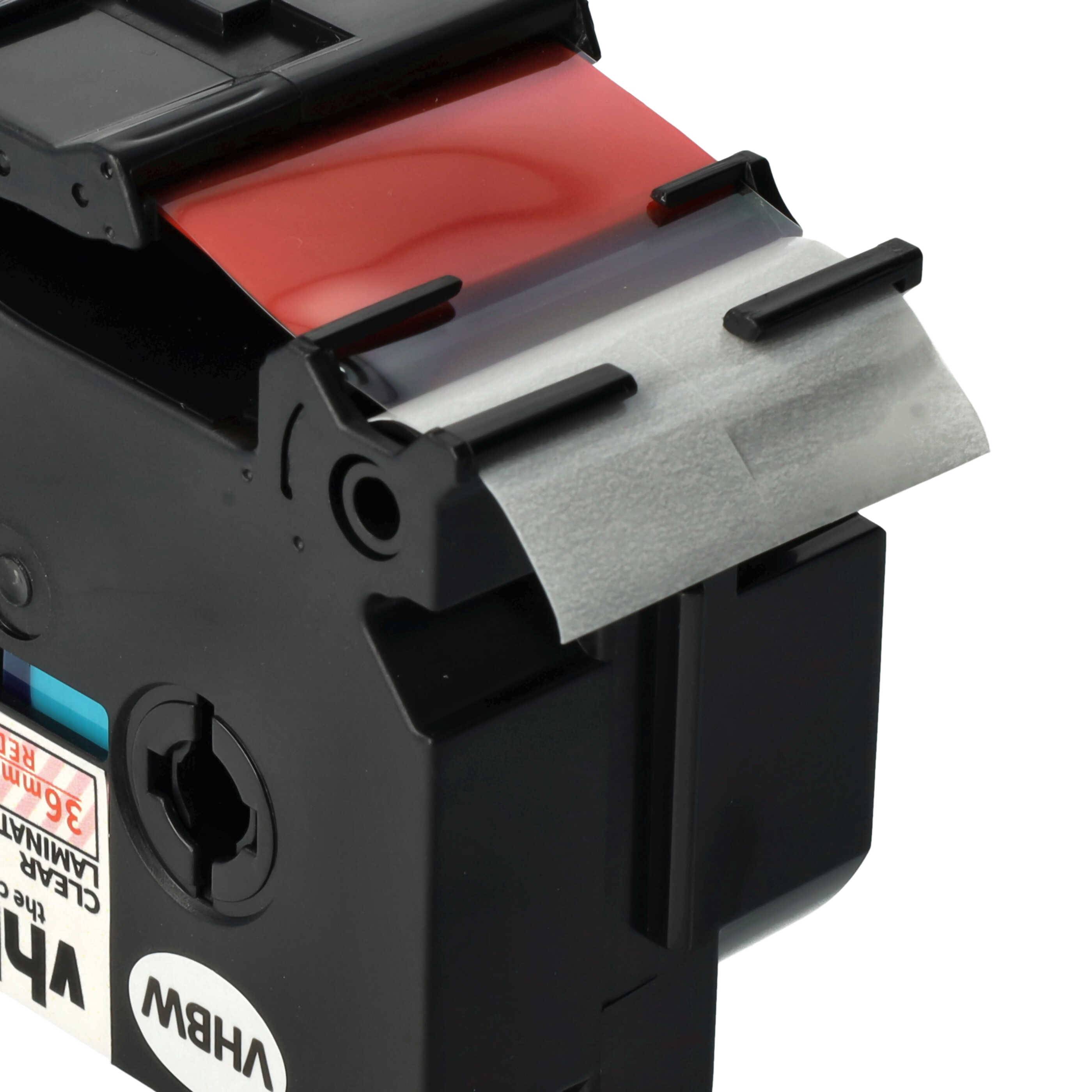 vhbw Schriftband-Kassette kompatibel mit Brother PT 550, 9200, 550A, 3600, 530, 9200DX Etiketten-Drucker 8m x 36mm Rot auf Transparent, Laminiert