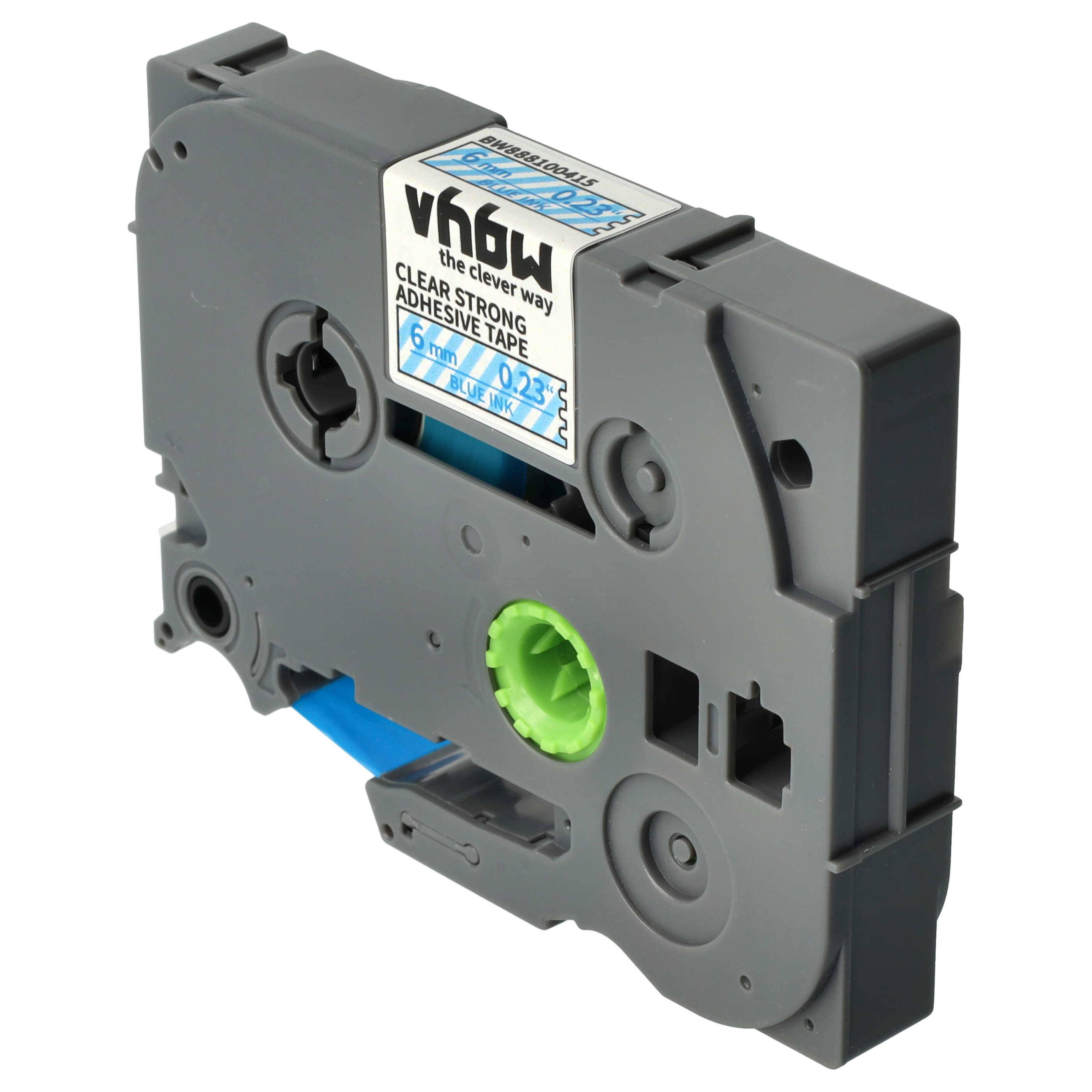 vhbw Schriftband-Kassette kompatibel mit Brother PT 2100VP, 220, 210E, 2110, 2200, 2210 Etiketten-Drucker 8m x 6mm Blau auf Transparent, Laminiert