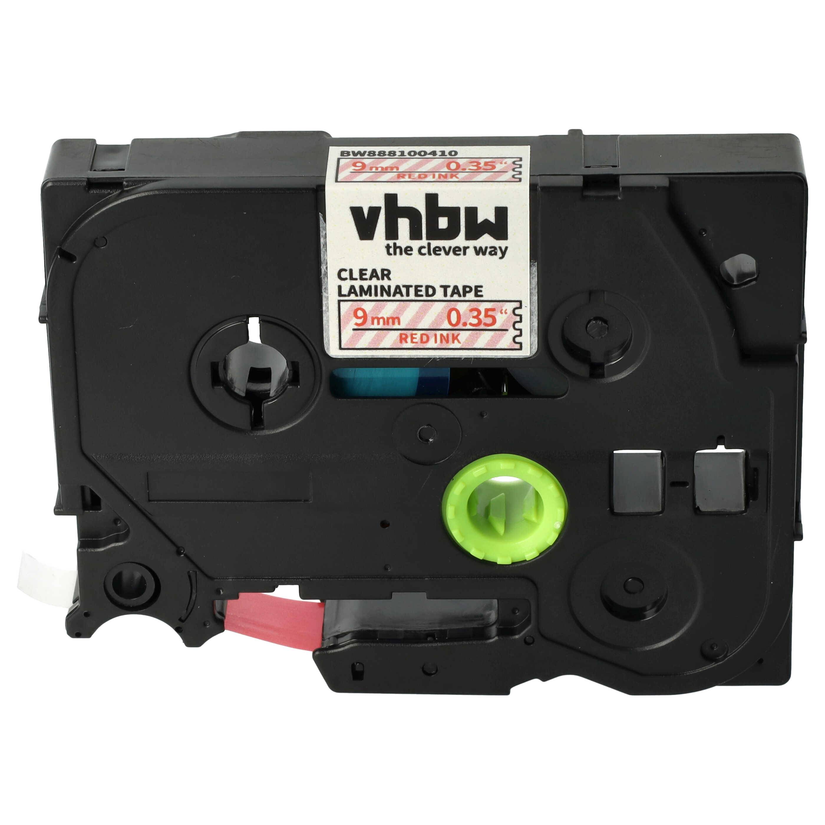vhbw Schriftband-Kassette kompatibel mit Brother PT 2100VP, 2100, 2030AD, 2030VP, 210, 210E Etiketten-Drucker 8m x 9mm Rot auf Transparent