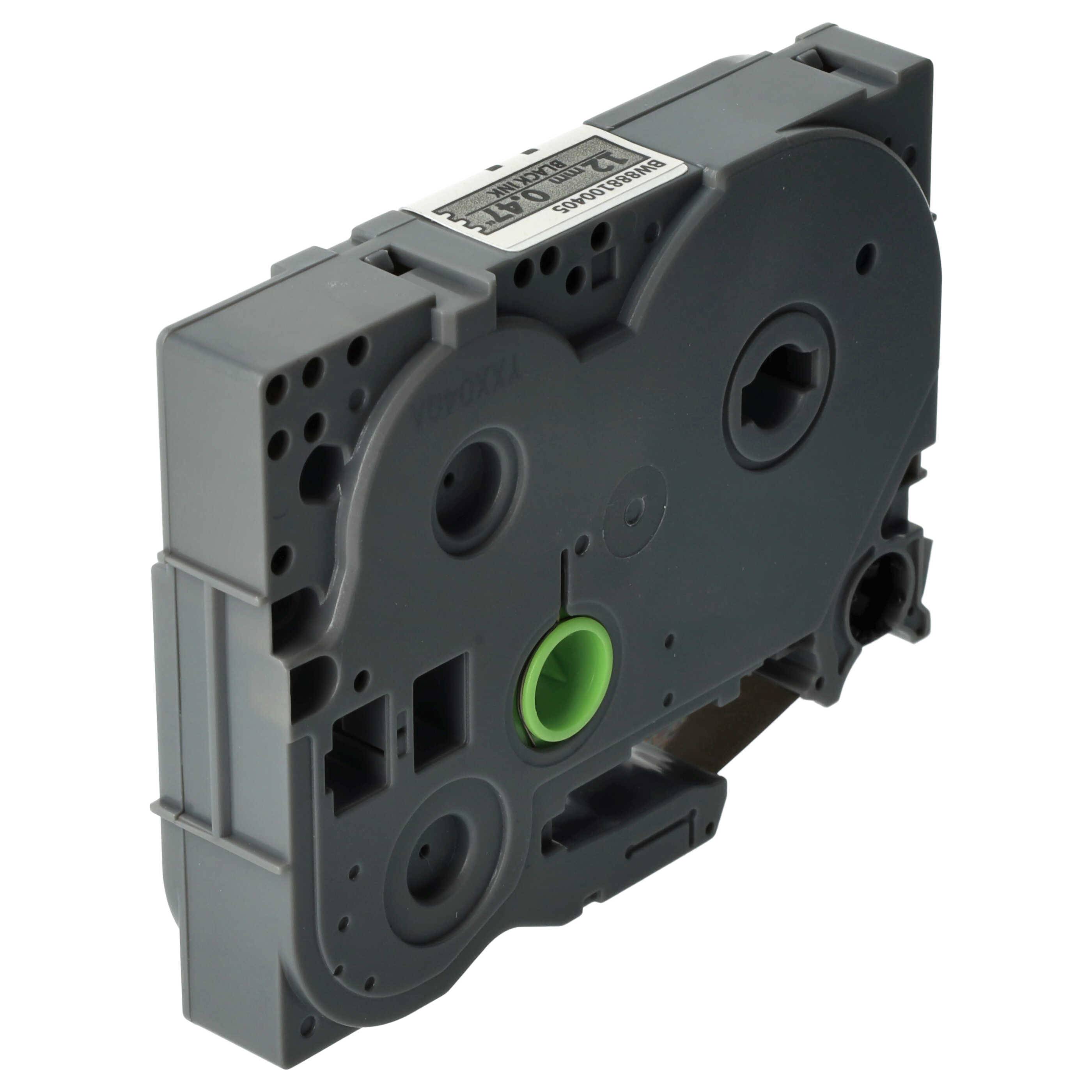 vhbw Schriftband-Kassette kompatibel mit Brother PT 2450, 2430PC, 2450CC, 2450DX, 2430PC Etiketten-Drucker 8m x 12mm Schwarz auf Silber, Laminiert