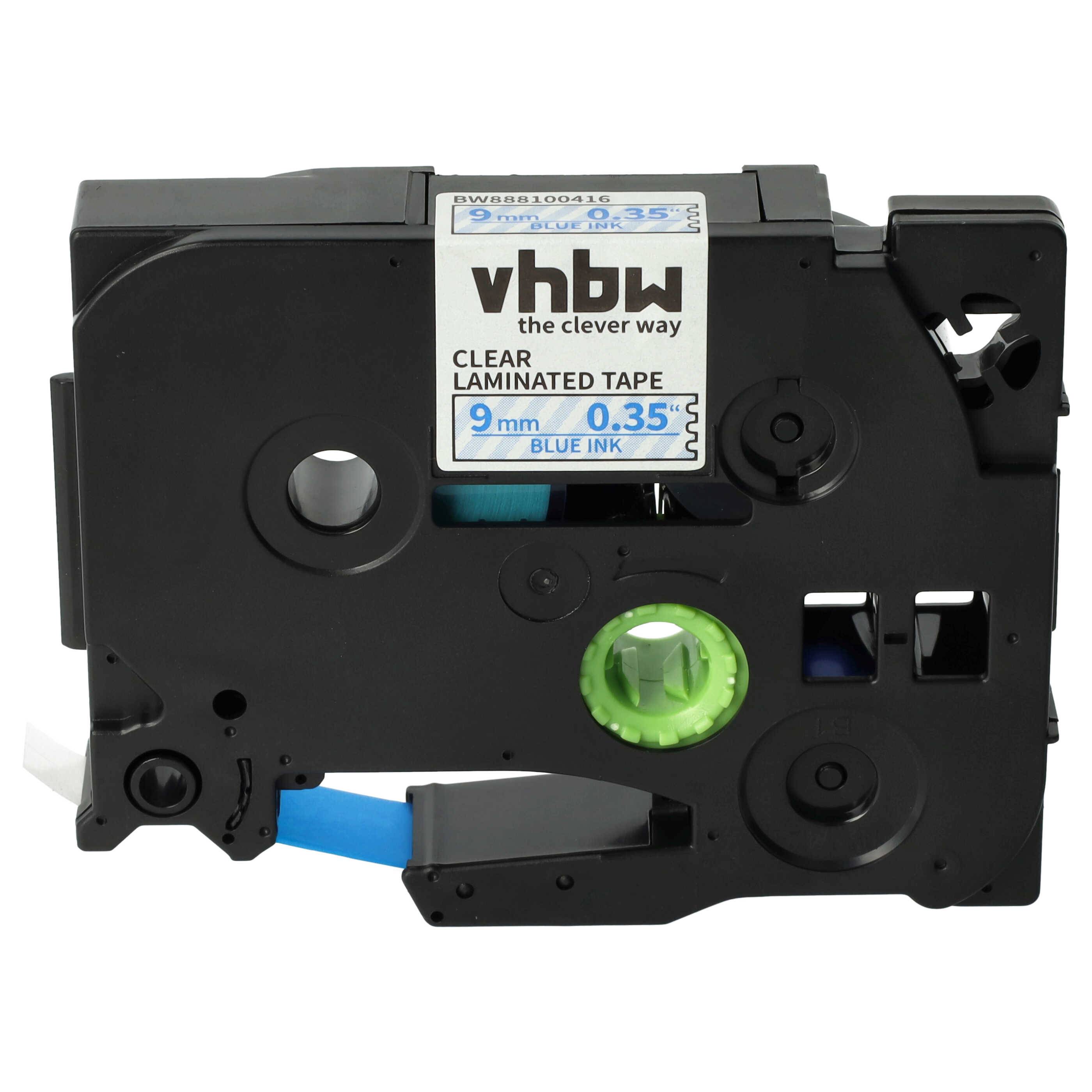vhbw Schriftband-Kassette kompatibel mit Brother PT 1130 | 1150, 1150DX, 1160, 1170, 1170S Etiketten-Drucker 8m x 9mm Blau auf Transparent
