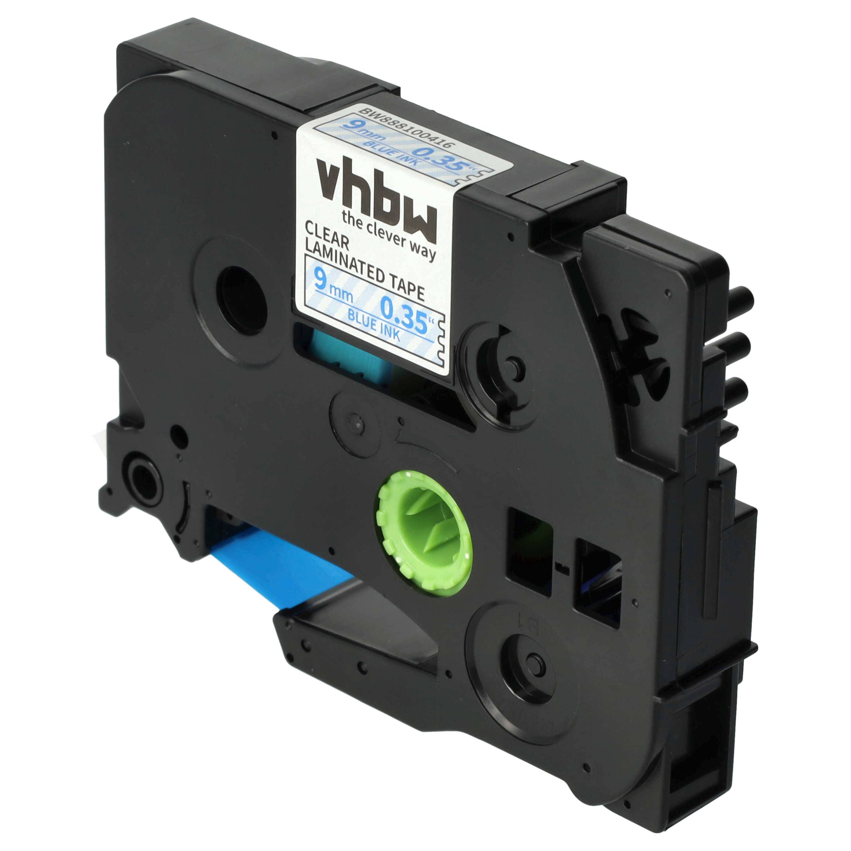 vhbw Schriftband-Kassette kompatibel mit Brother PT 2480, 2470, 2460, 2450CC, 2450DX, 2500 Etiketten-Drucker 8m x 9mm Blau auf Transparent