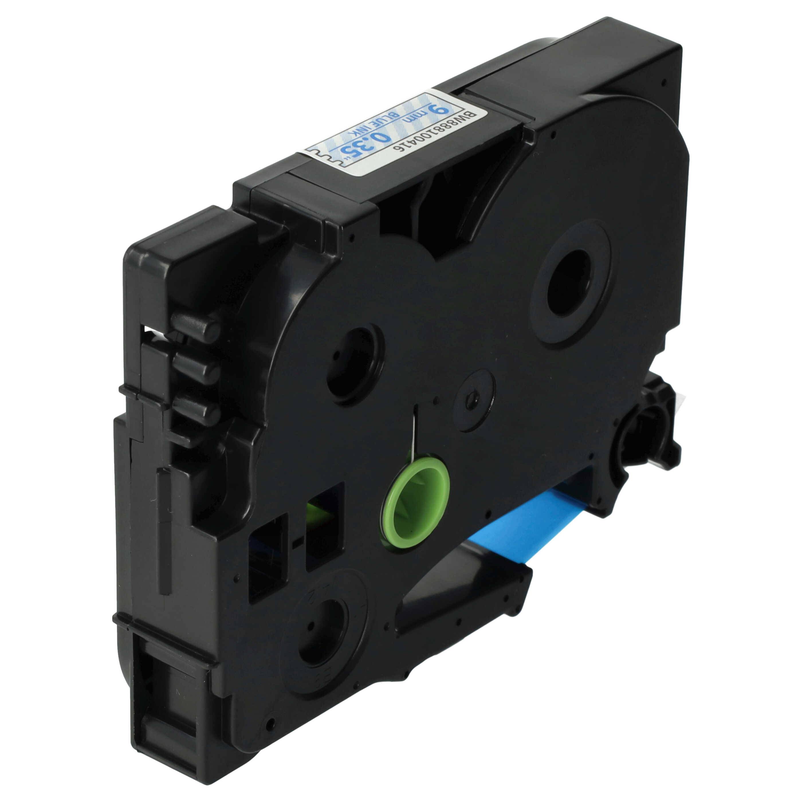 vhbw Schriftband-Kassette kompatibel mit Brother PT 1280VP | 1280VPS, 1290VP, 1290DT, 1290 Etiketten-Drucker 8m x 9mm Blau auf Transparent