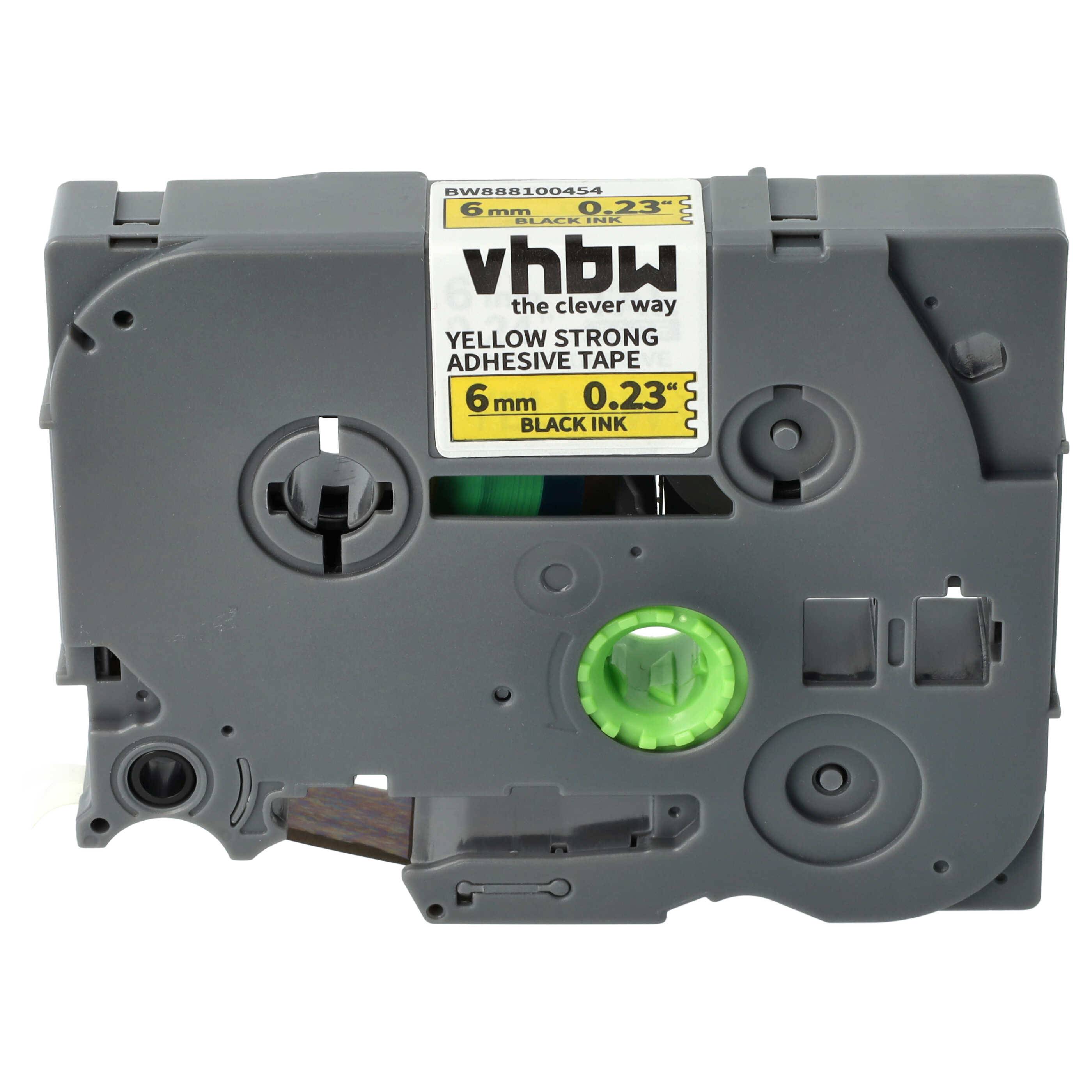 vhbw Schriftband-Kassette kompatibel mit Brother PT 2100 | 2030AD, 2030VP, 210 Etiketten-Drucker 8m x 6mm Schwarz auf Gelb, Extra Stark, Laminiert