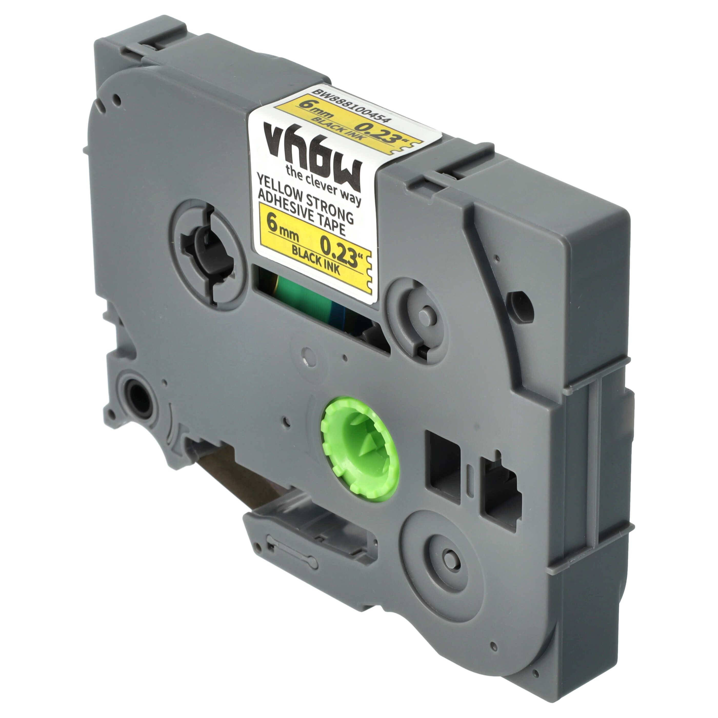 vhbw Schriftband-Kassette kompatibel mit Brother PT H101TB, H105, H105NB, H101LB Etiketten-Drucker 8m x 6mm Schwarz auf Gelb, Extra Stark, Laminiert