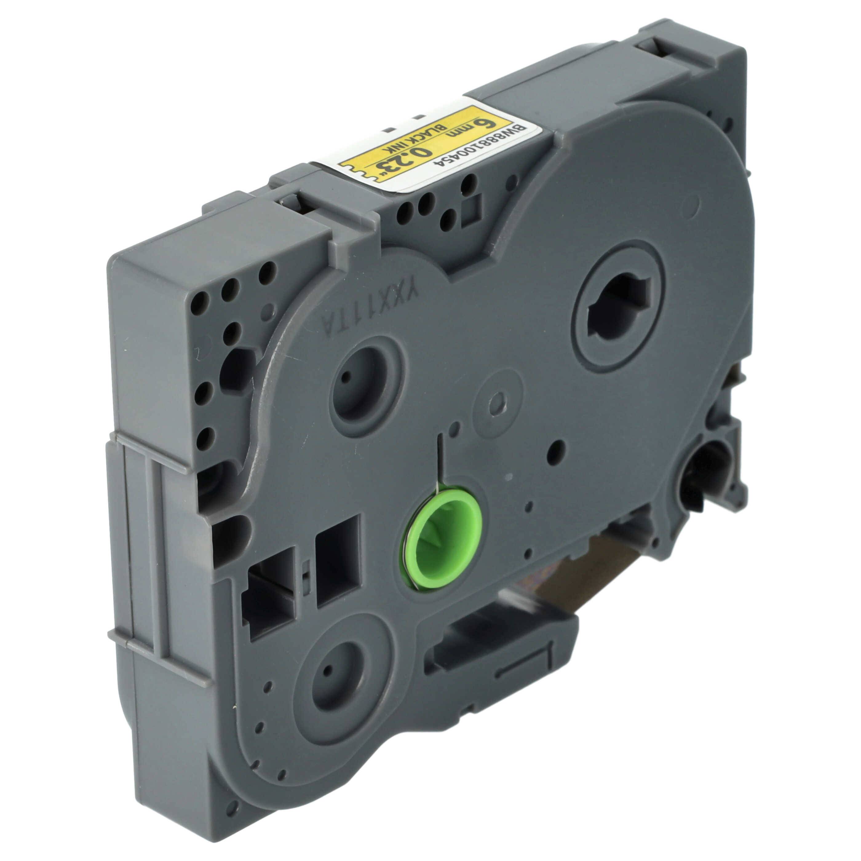 vhbw Schriftband-Kassette kompatibel mit Brother PT 1900, 1910, 1950, 18RKT Etiketten-Drucker 8m x 6mm Schwarz auf Gelb, Extra Stark, Laminiert