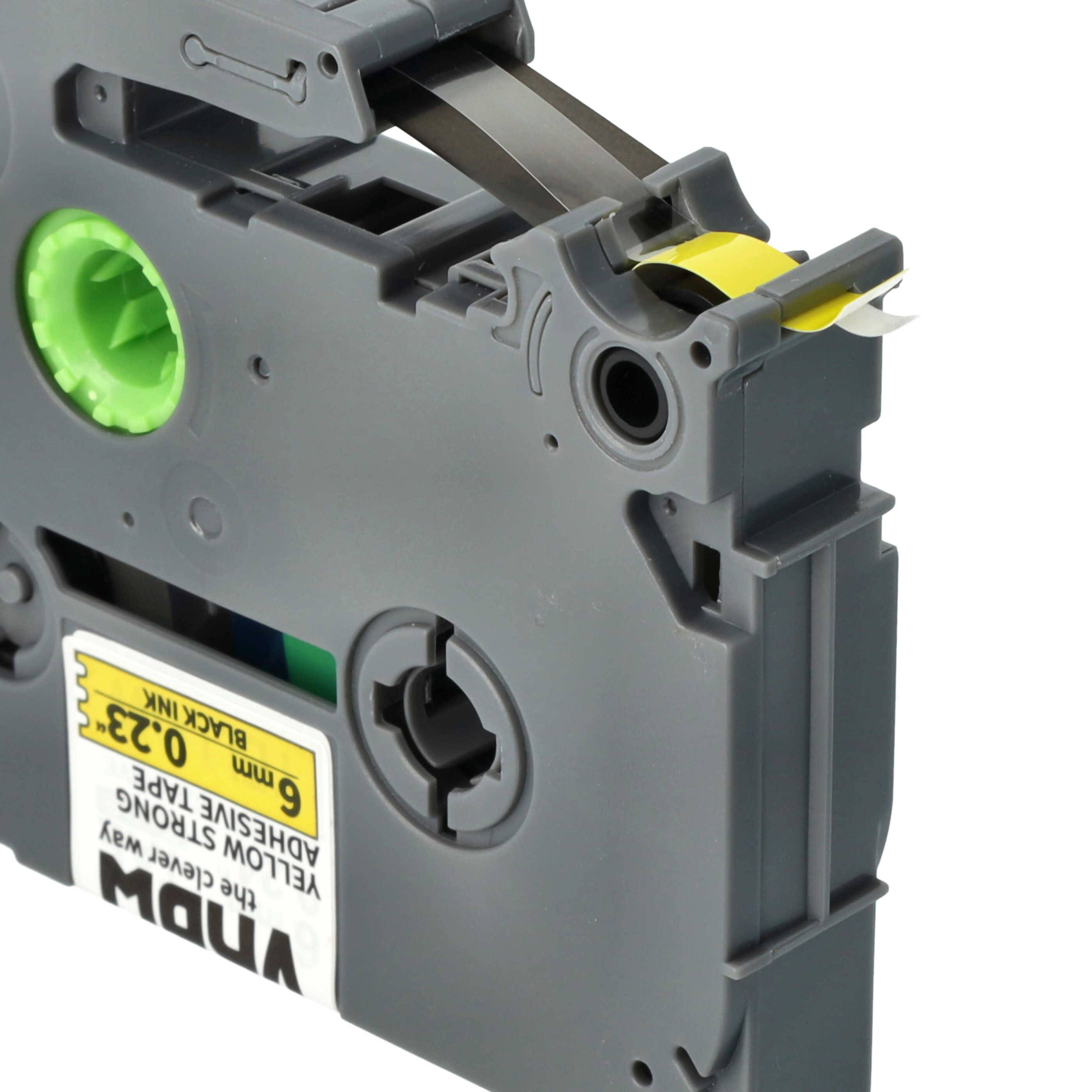 vhbw Schriftband-Kassette kompatibel mit Brother PT 550, 540, 520, 530, 540C Etiketten-Drucker 8m x 6mm Schwarz auf Gelb, Extra Stark, Laminiert