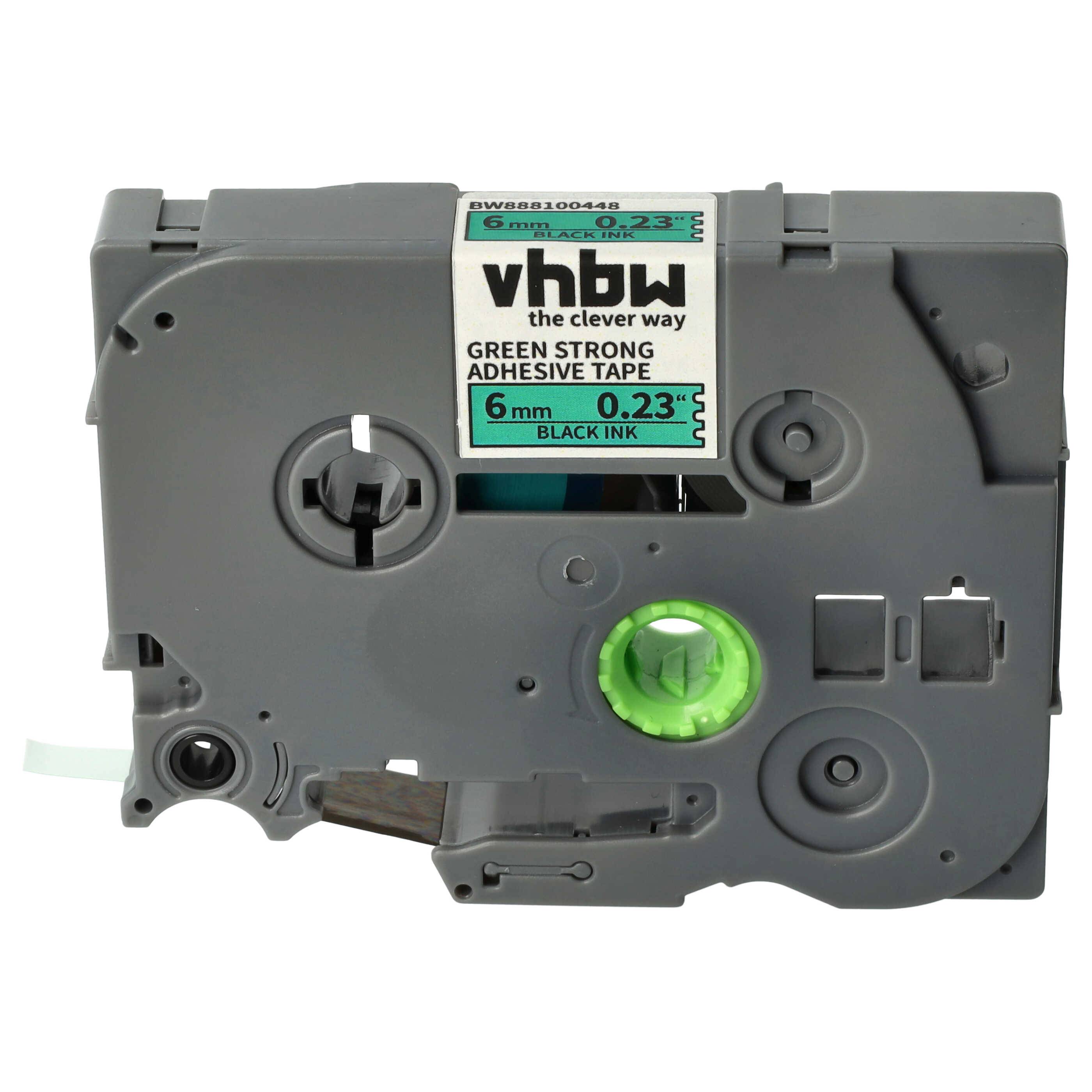 vhbw Schriftband-Kassette kompatibel mit Brother PT 2450 | 2430PC, 2450CC, 2430PC Etiketten-Drucker 8m x 6mm Schwarz auf Grün, Extra Stark