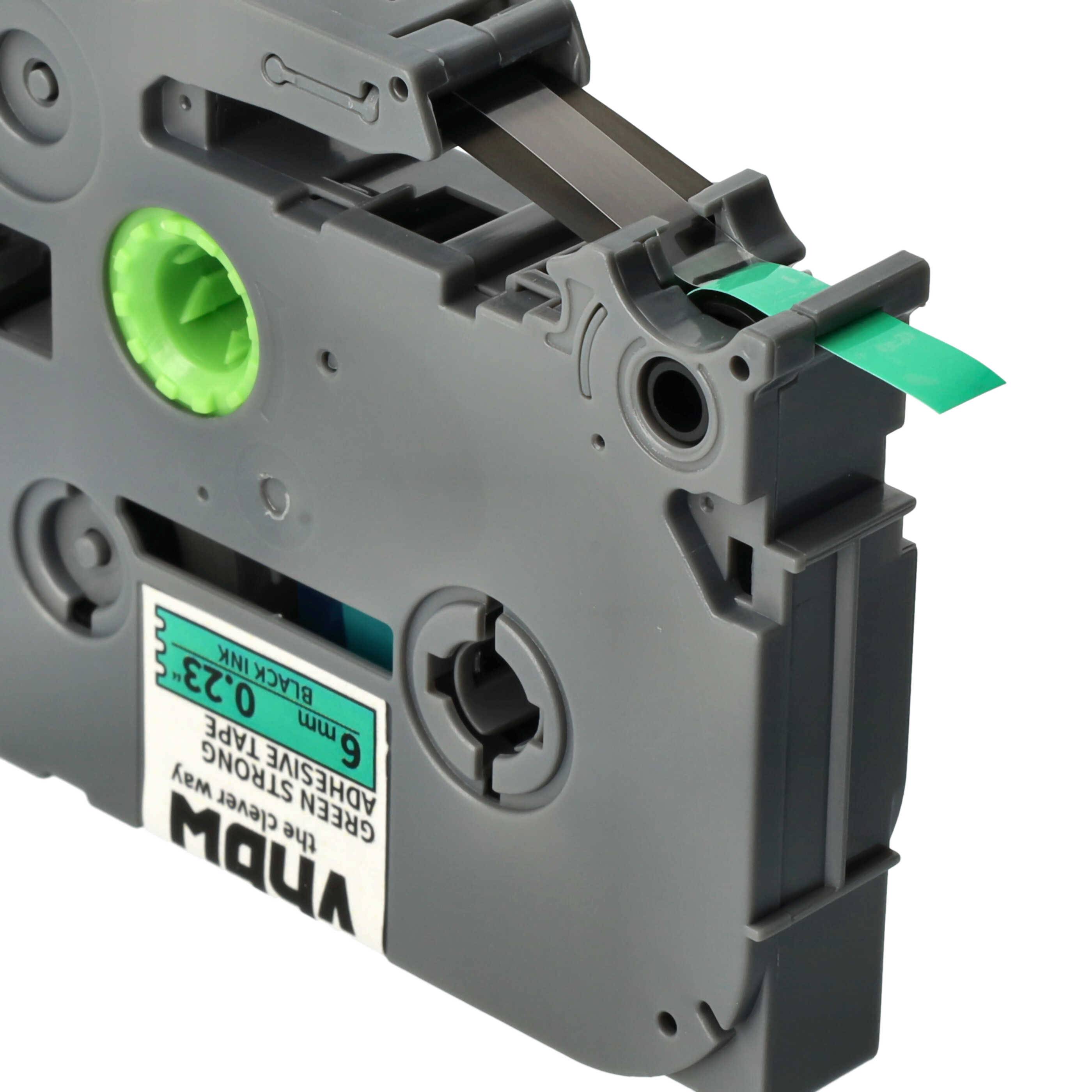 vhbw Schriftband-Kassette kompatibel mit Brother PT 1290VP, 1300, 1400, 1290DT Etiketten-Drucker 8m x 6mm Schwarz auf Grün, Extra Stark, Laminiert