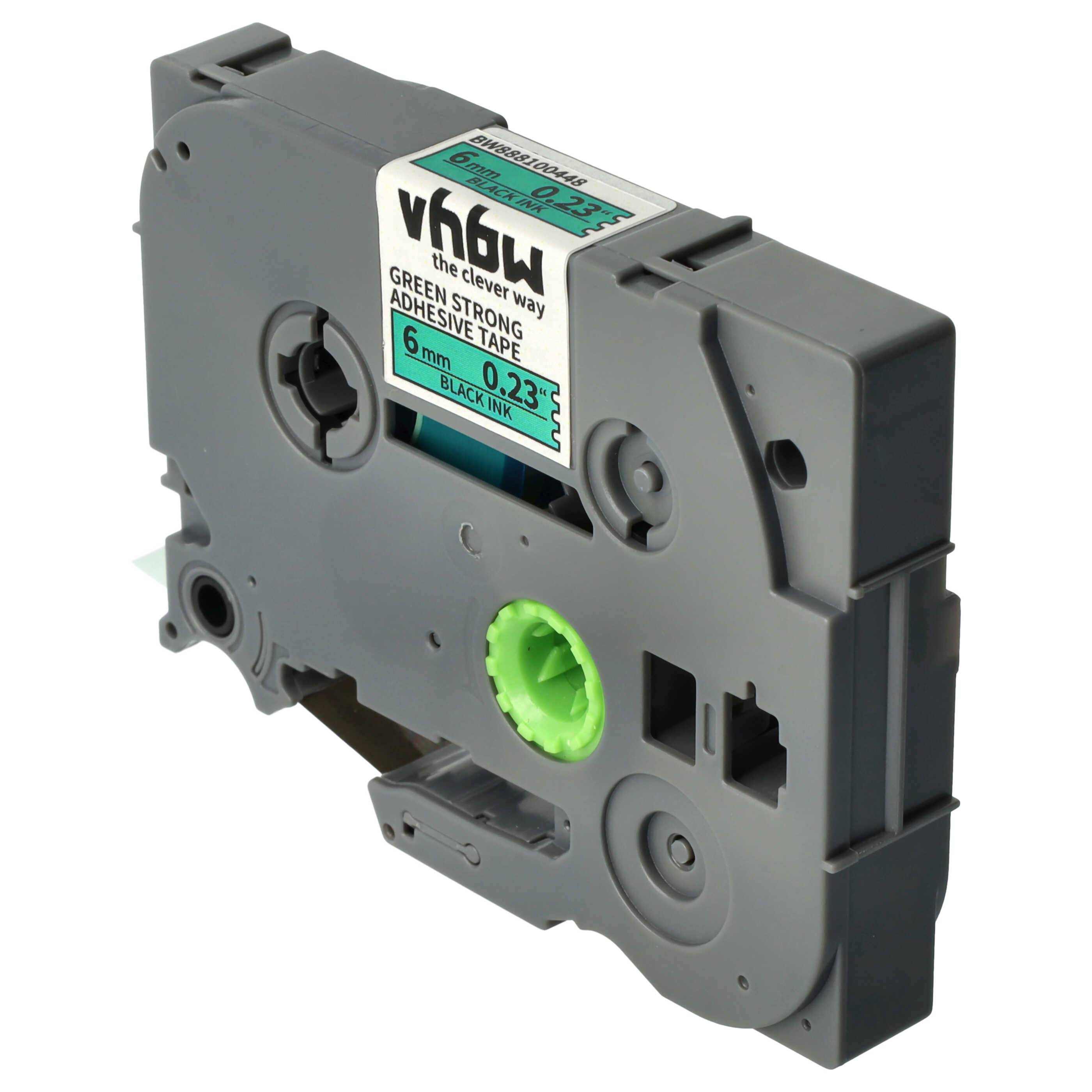 vhbw Schriftband-Kassette kompatibel mit Brother PT 1290VP, 1300, 1400, 1290DT Etiketten-Drucker 8m x 6mm Schwarz auf Grün, Extra Stark, Laminiert