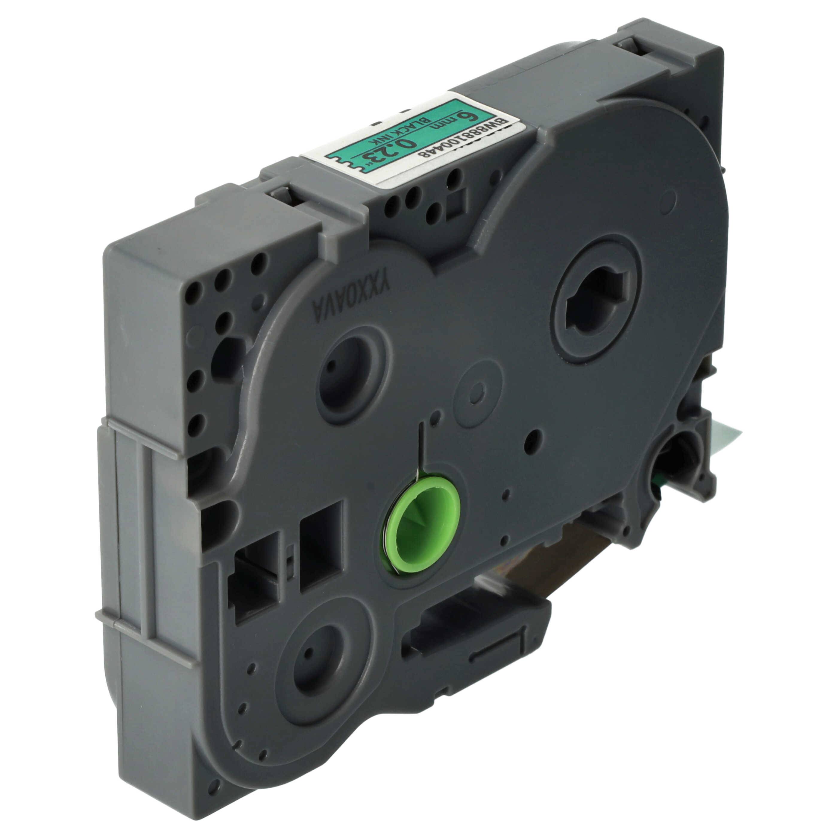 vhbw Schriftband-Kassette kompatibel mit Brother PT 1250, 1200S, 1230PC, 1200P Etiketten-Drucker 8m x 6mm Schwarz auf Grün, Extra Stark, Laminiert