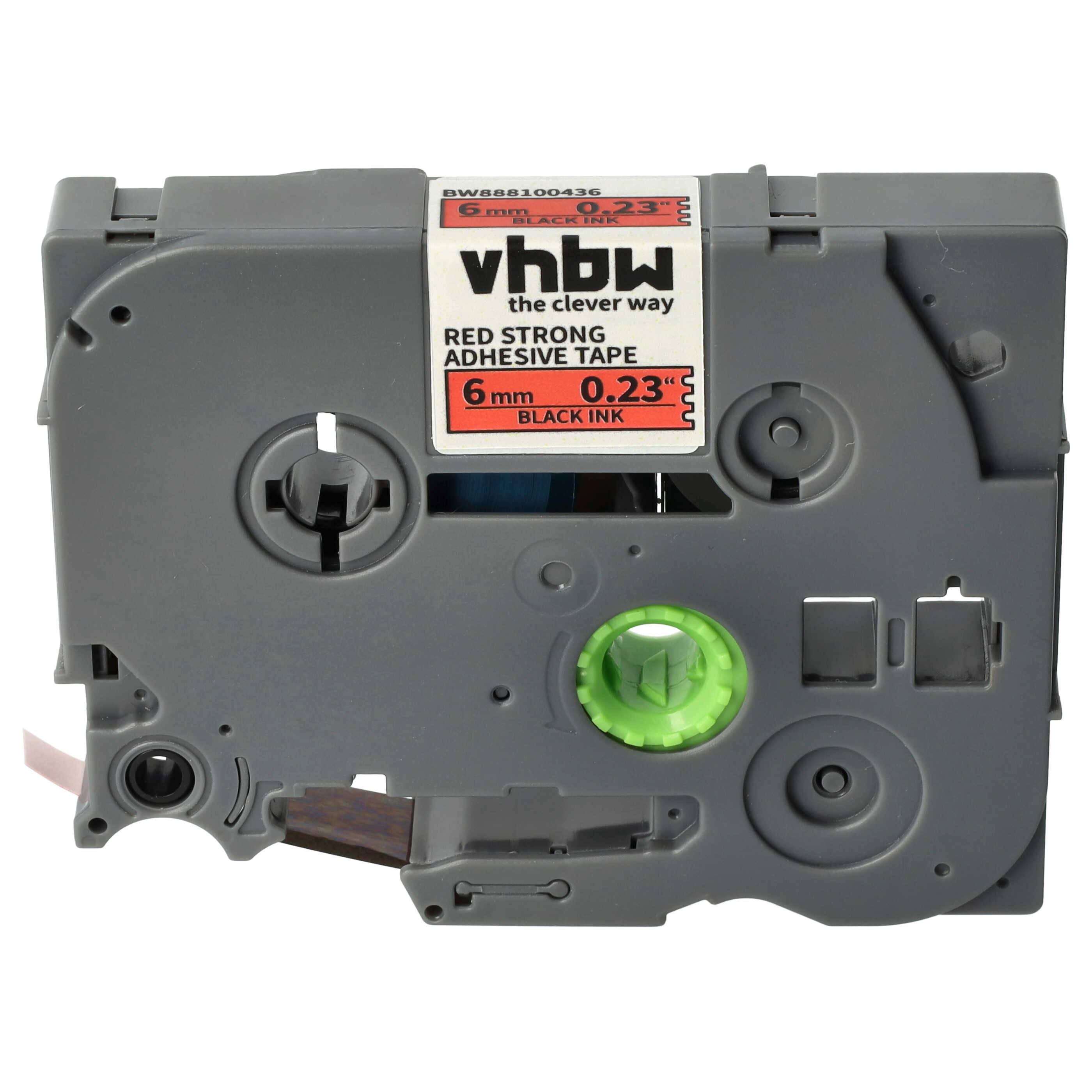 vhbw Schriftband-Kassette kompatibel mit Brother PT 1010NB | 1010NB, 1010R1, 1080 Etiketten-Drucker 8m x 6mm Schwarz auf Rot, Kunststoff, Extra