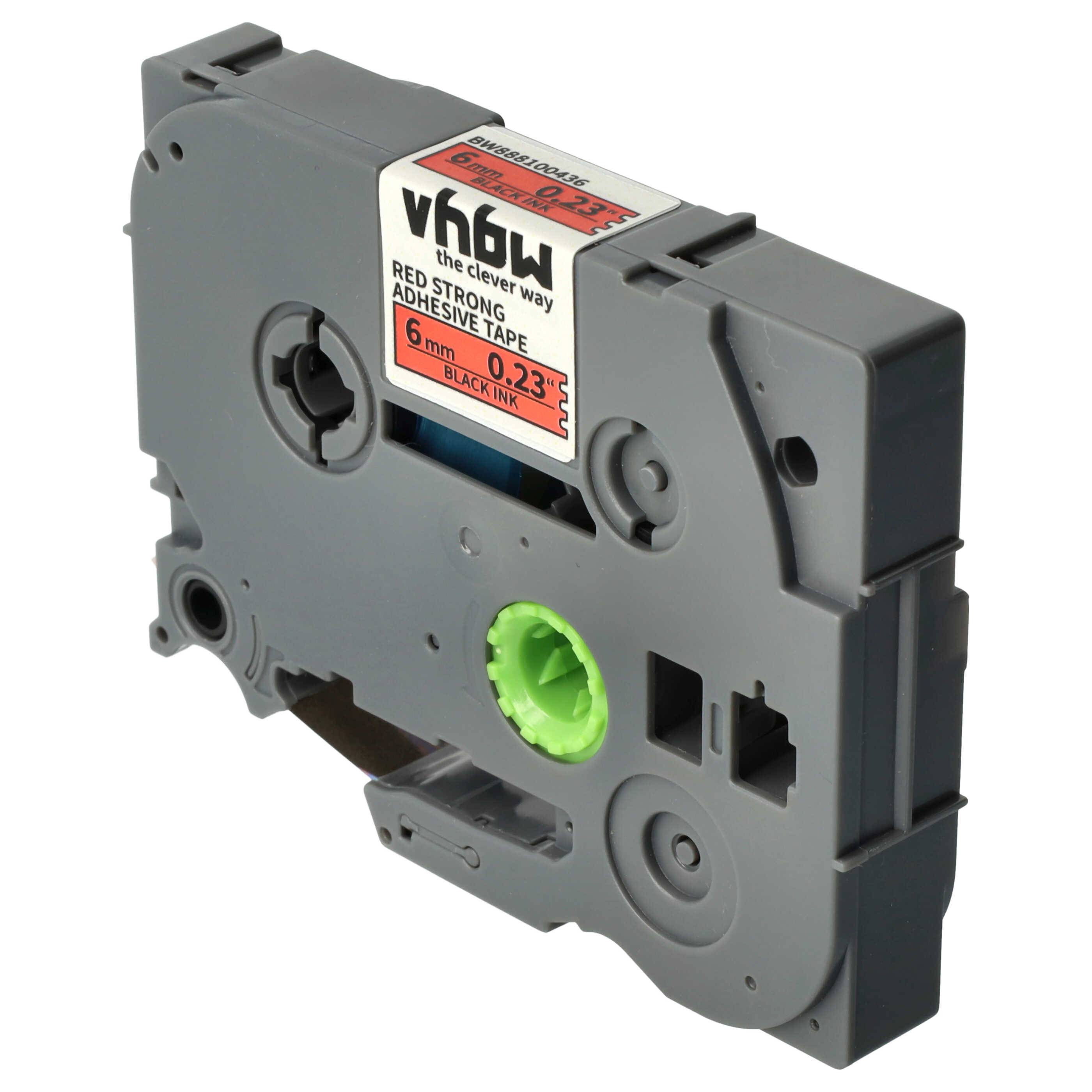 vhbw Schriftband-Kassette kompatibel mit Brother PT 1800E, 1760, 1800, 1750 Etiketten-Drucker 8m x 6mm Schwarz auf Rot, Kunststoff, Extra Stark