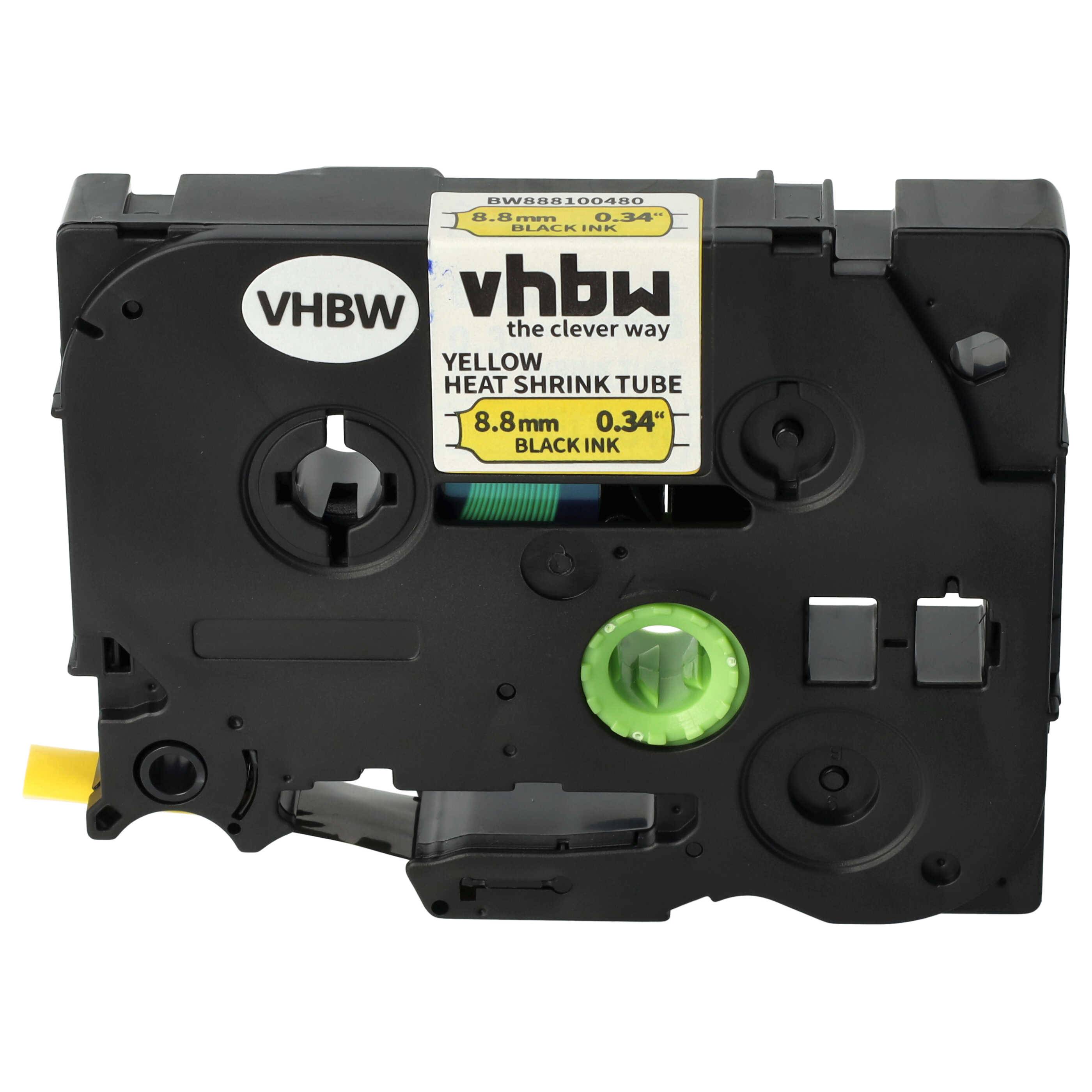 vhbw Schriftband-Kassette kompatibel mit Brother PT E300VP | E300 Etiketten-Drucker 1,5m x 8,8mm Schwarz auf Gelb, Schrumpfschlauch-Kassette