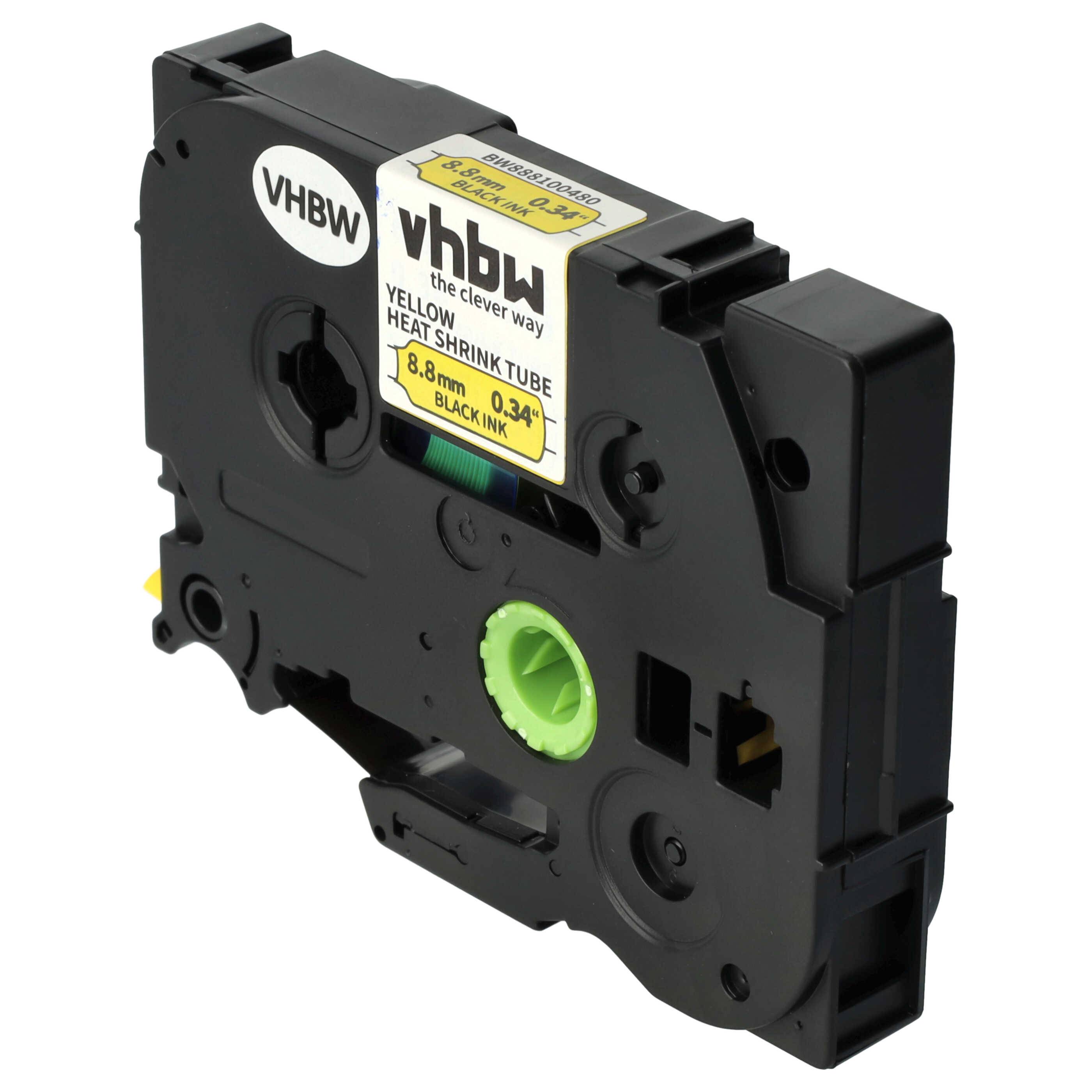 vhbw Schriftband-Kassette kompatibel mit Brother PT E550W, E550 Etiketten-Drucker 1,5m x 8,8mm Schwarz auf Gelb, Schrumpfschlauch-Kassette