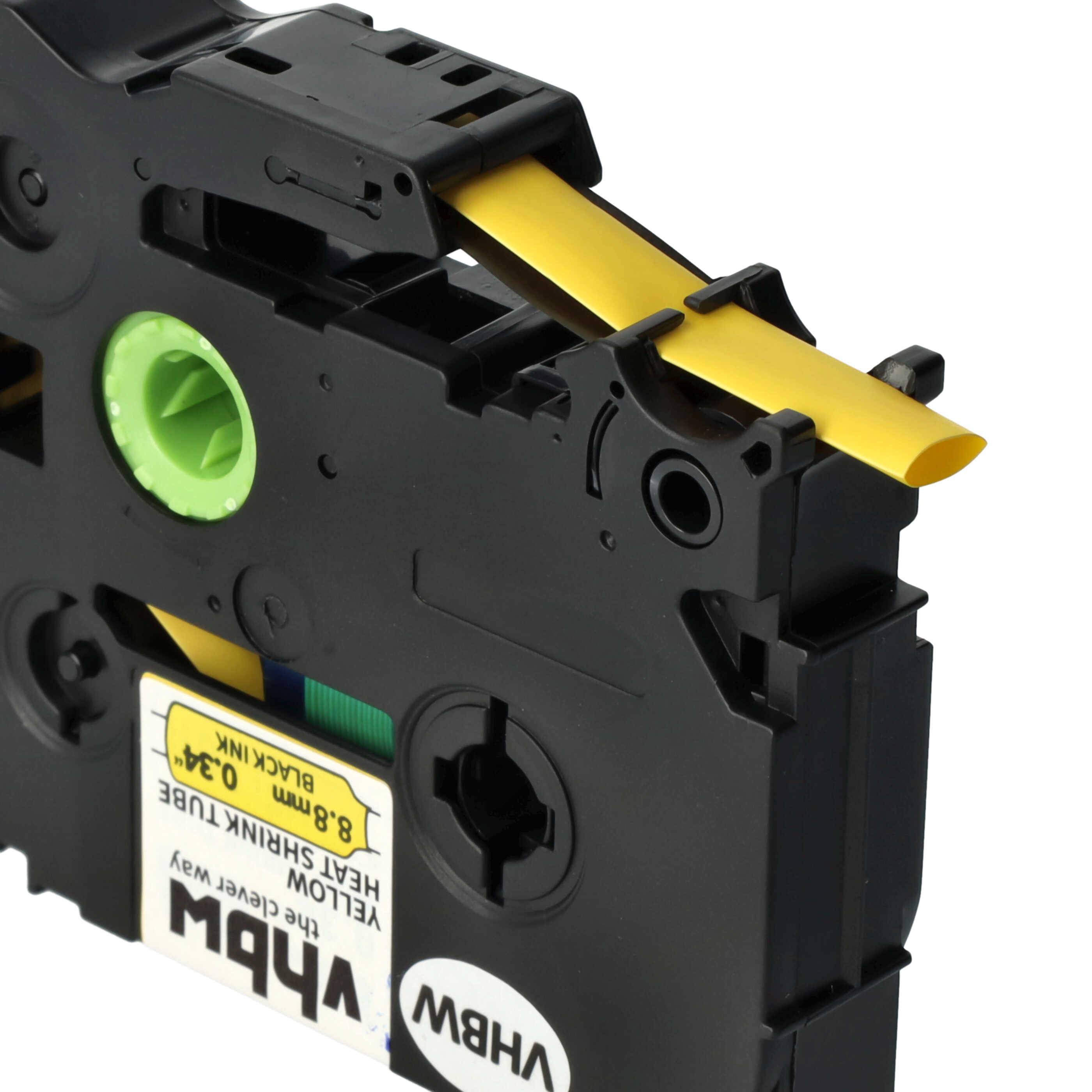 vhbw Schriftband-Kassette kompatibel mit Brother PT E550W, E550 Etiketten-Drucker 1,5m x 8,8mm Schwarz auf Gelb, Schrumpfschlauch-Kassette