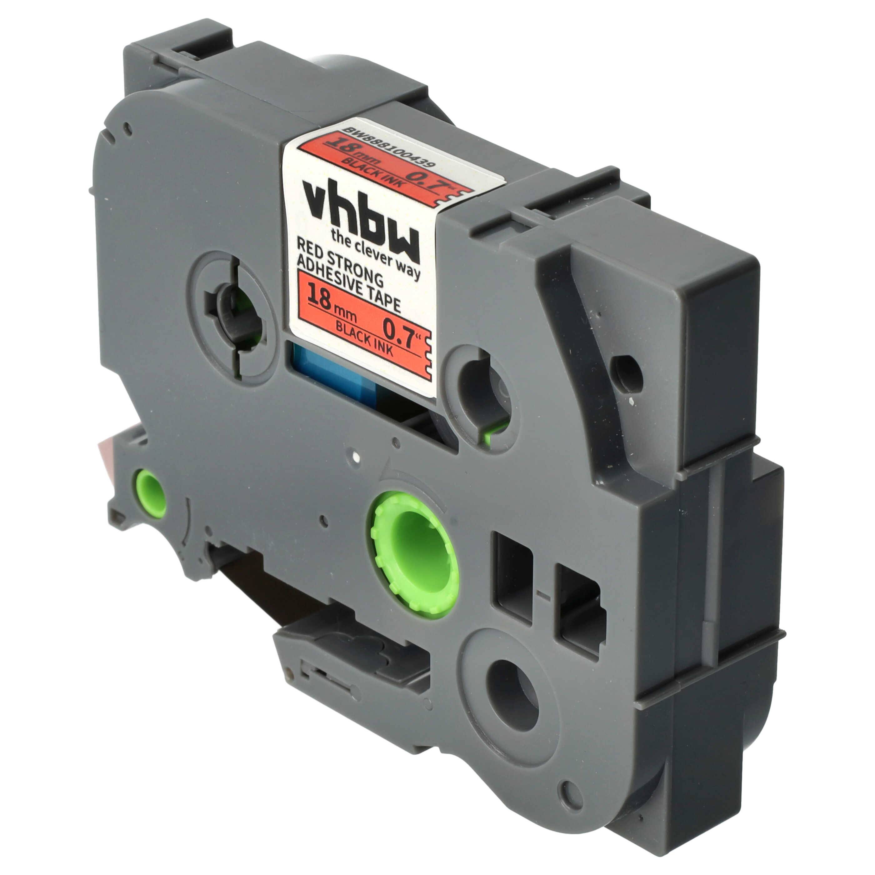 vhbw Schriftband-Kassette kompatibel mit Brother PT 300, 300B, 300SP, 310B, 310 Etiketten-Drucker 8m x 18mm Schwarz auf Rot, Extra Stark, Laminiert