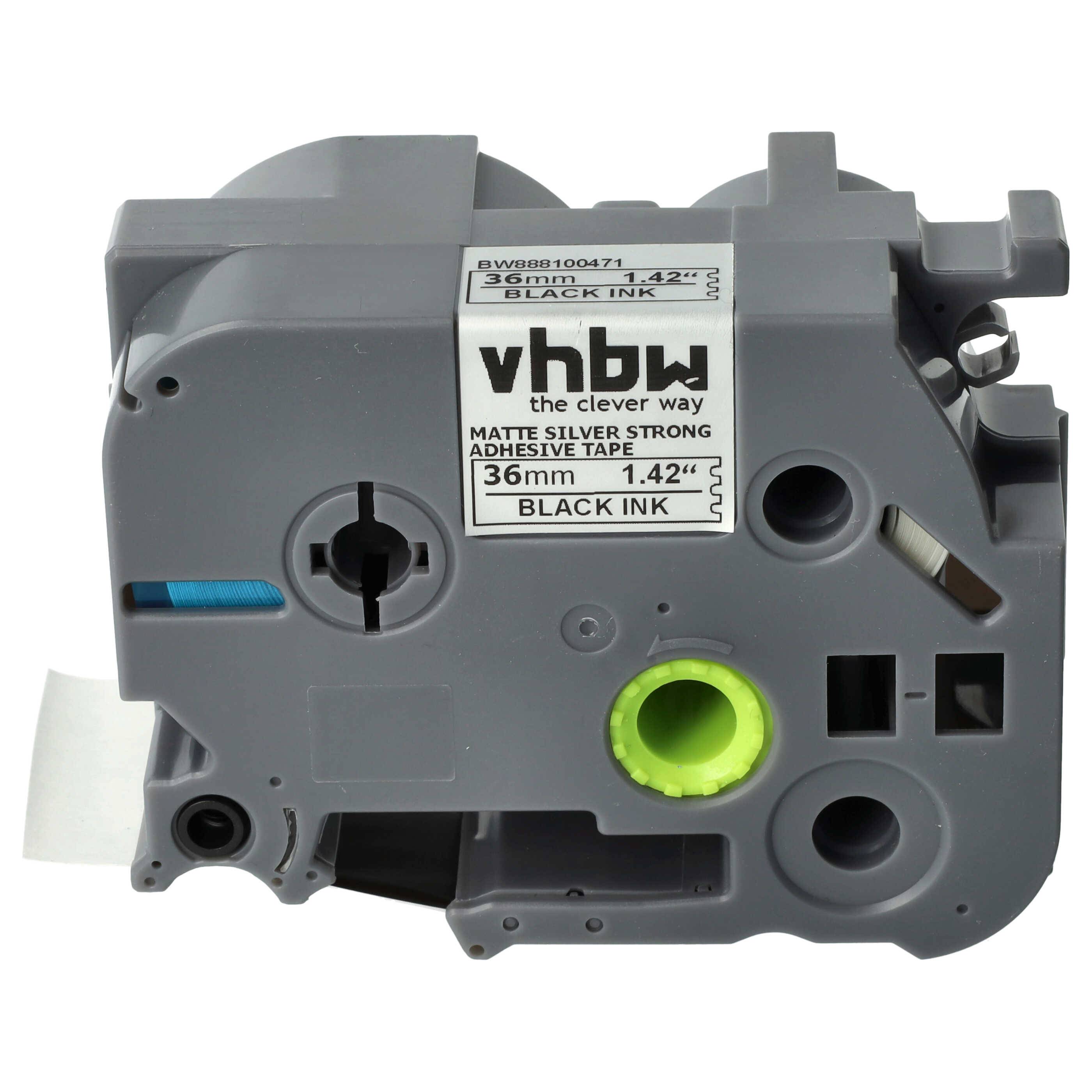 vhbw Schriftband-Kassette kompatibel mit Brother PT 550, 9200, 550A, 3600, 530 Etiketten-Drucker 8m x 36mm Schwarz auf Matt-Silber, Extra Stark