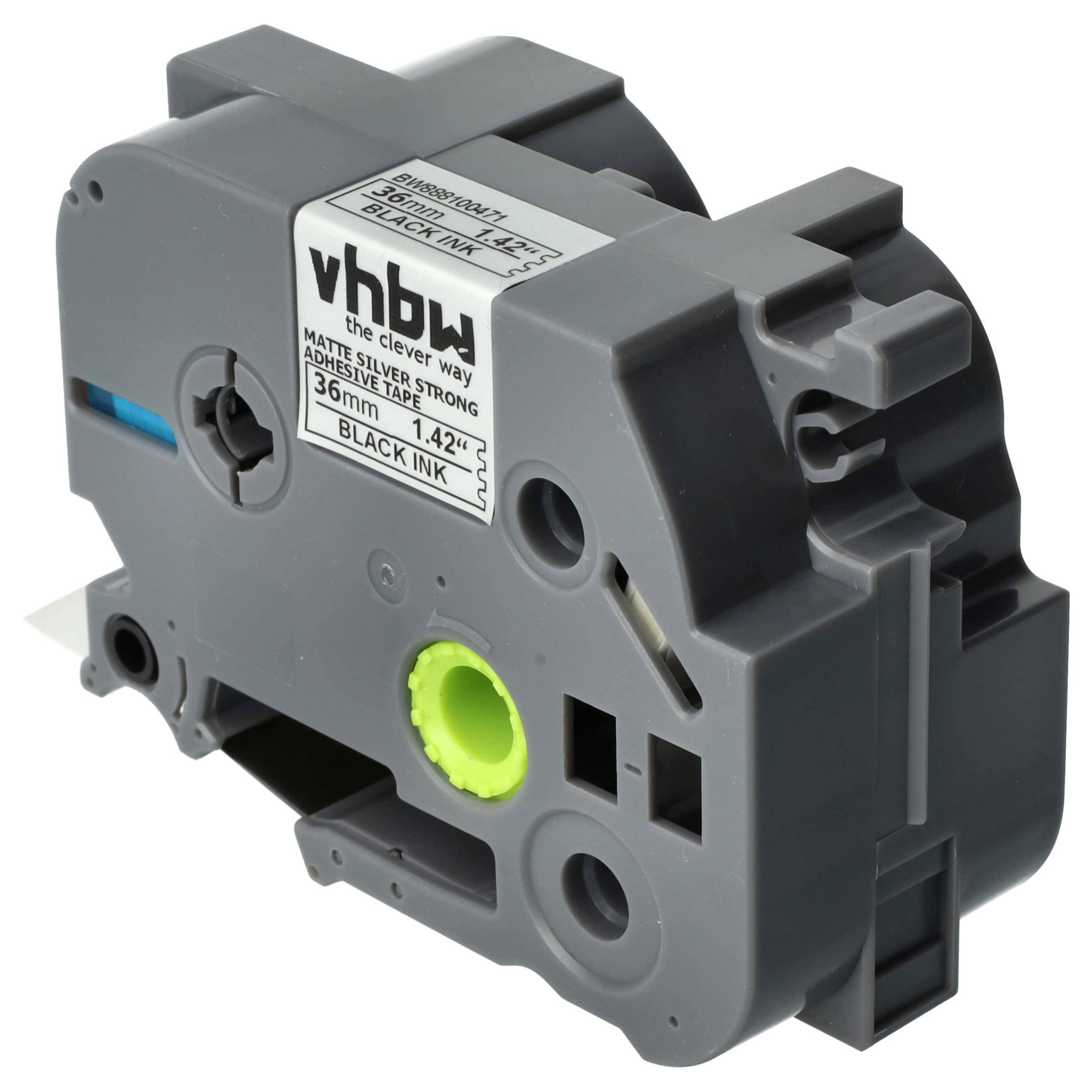 vhbw Schriftband-Kassette kompatibel mit Brother PT 550, 9200, 550A, 3600, 530 Etiketten-Drucker 8m x 36mm Schwarz auf Matt-Silber, Extra Stark