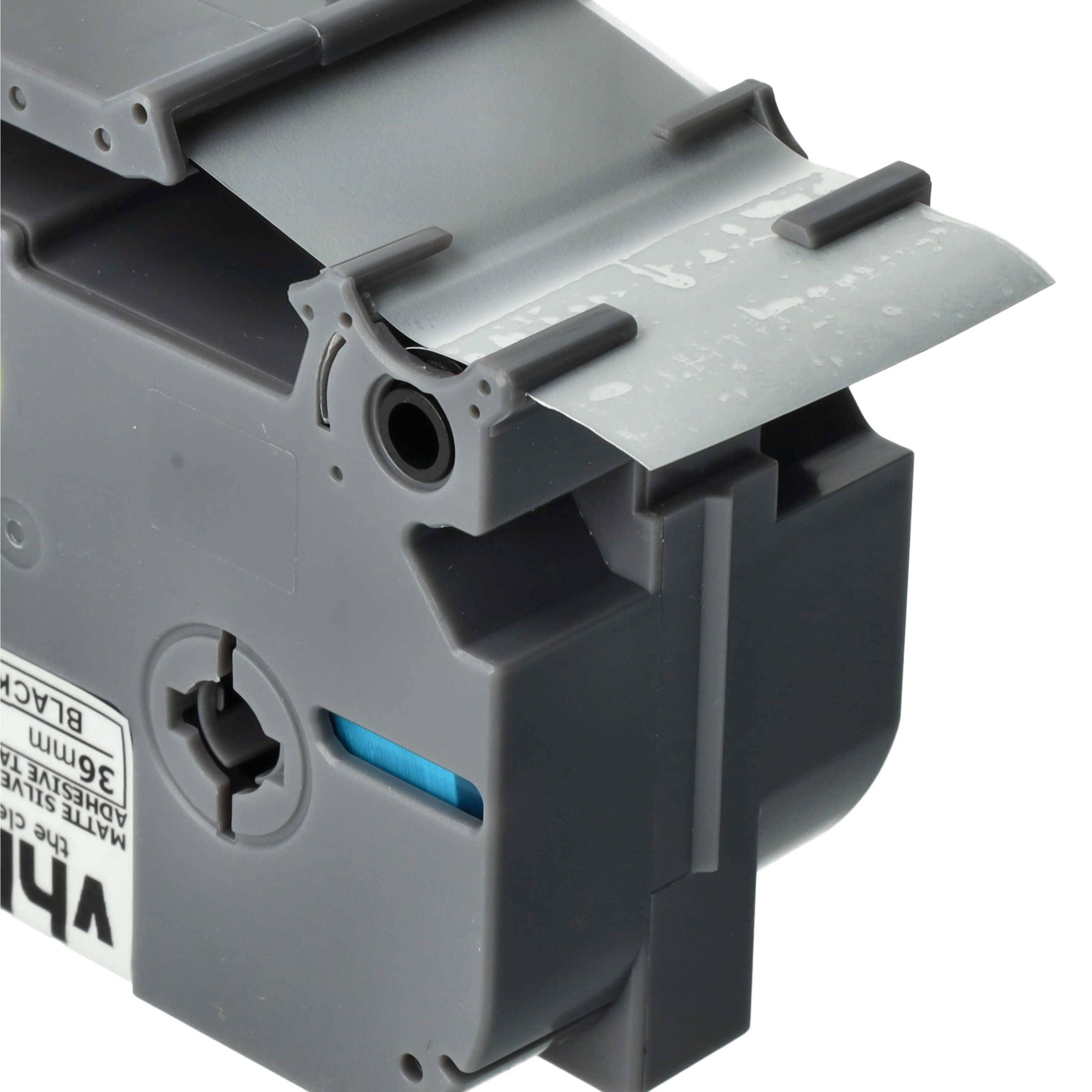 vhbw Schriftband-Kassette kompatibel mit Brother PT 550, 9200, 550A, 3600, 530 Etiketten-Drucker 8m x 36mm Schwarz auf Matt-Silber, Extra Stark