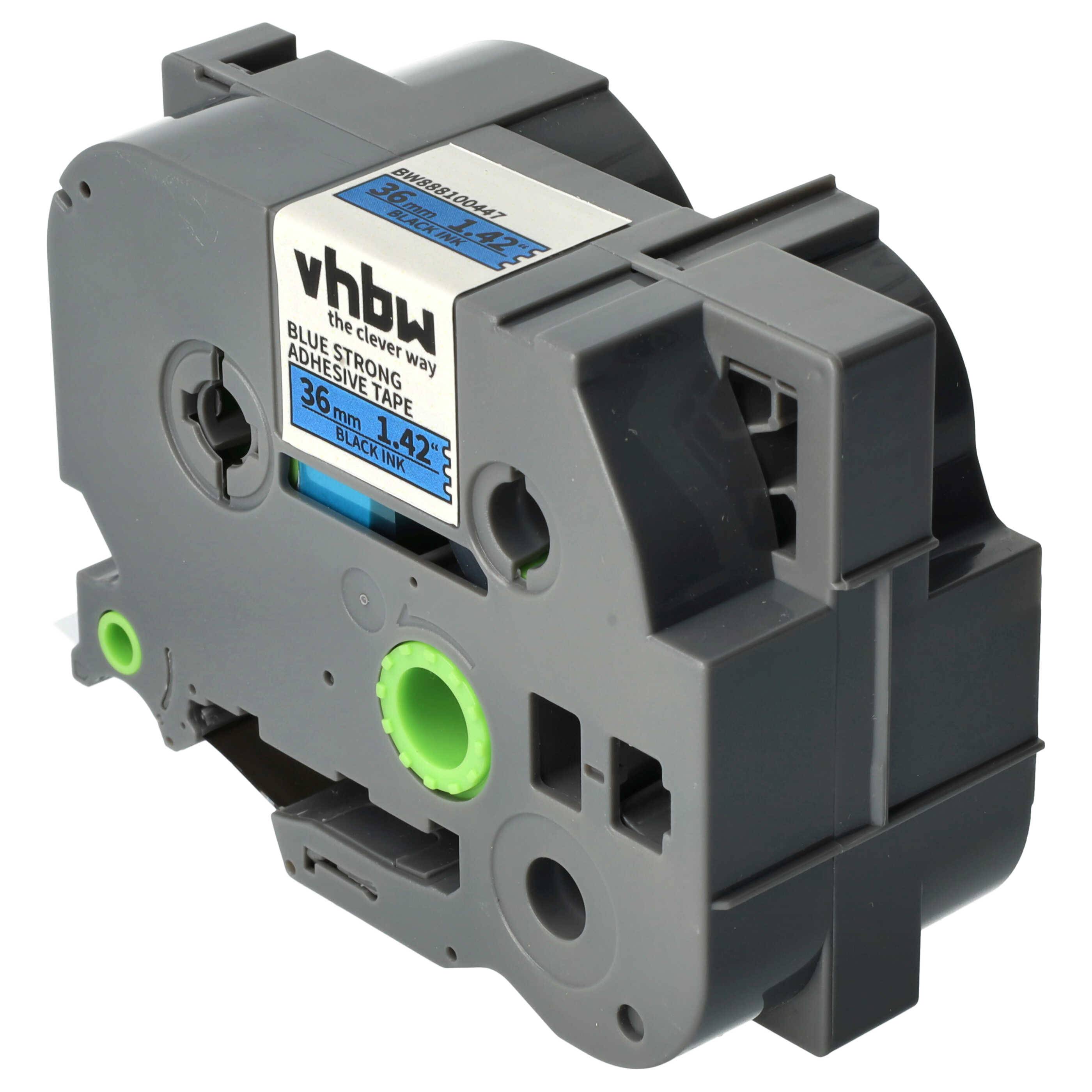 vhbw Schriftband-Kassette kompatibel mit Brother PT 9800PCN, D800W, E800W, P900 Etiketten-Drucker 8m x 36mm Schwarz auf Blau, Extra Stark, Laminiert