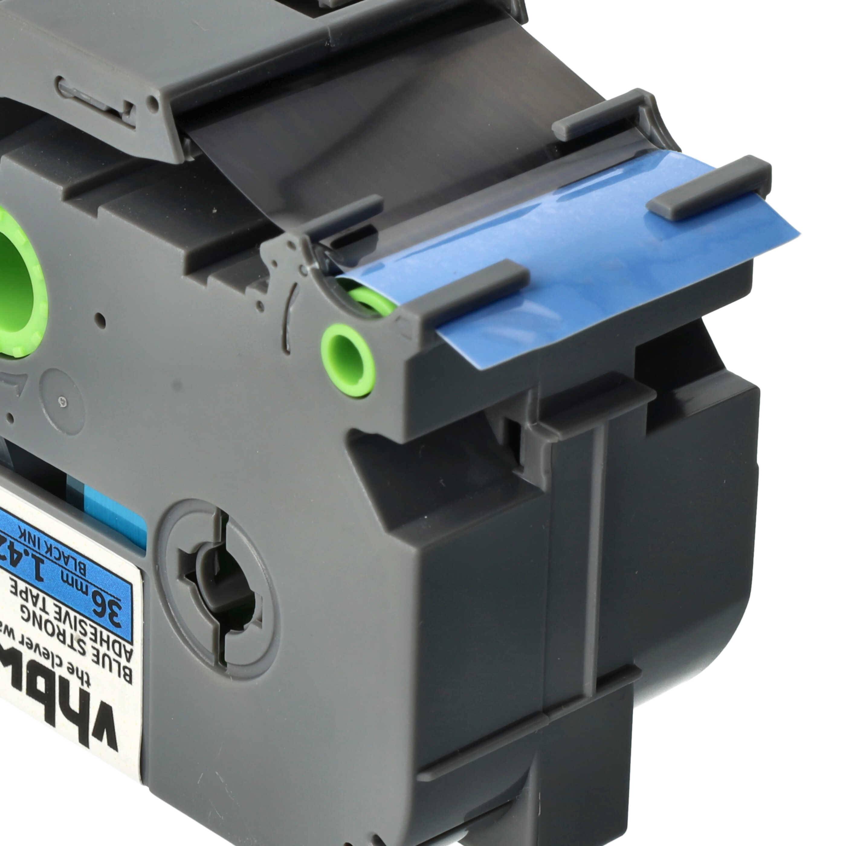 vhbw Schriftband-Kassette kompatibel mit Brother PT 550, 9200, 550A, 3600, 530 Etiketten-Drucker 8m x 36mm Schwarz auf Blau, Extra Stark, Laminiert