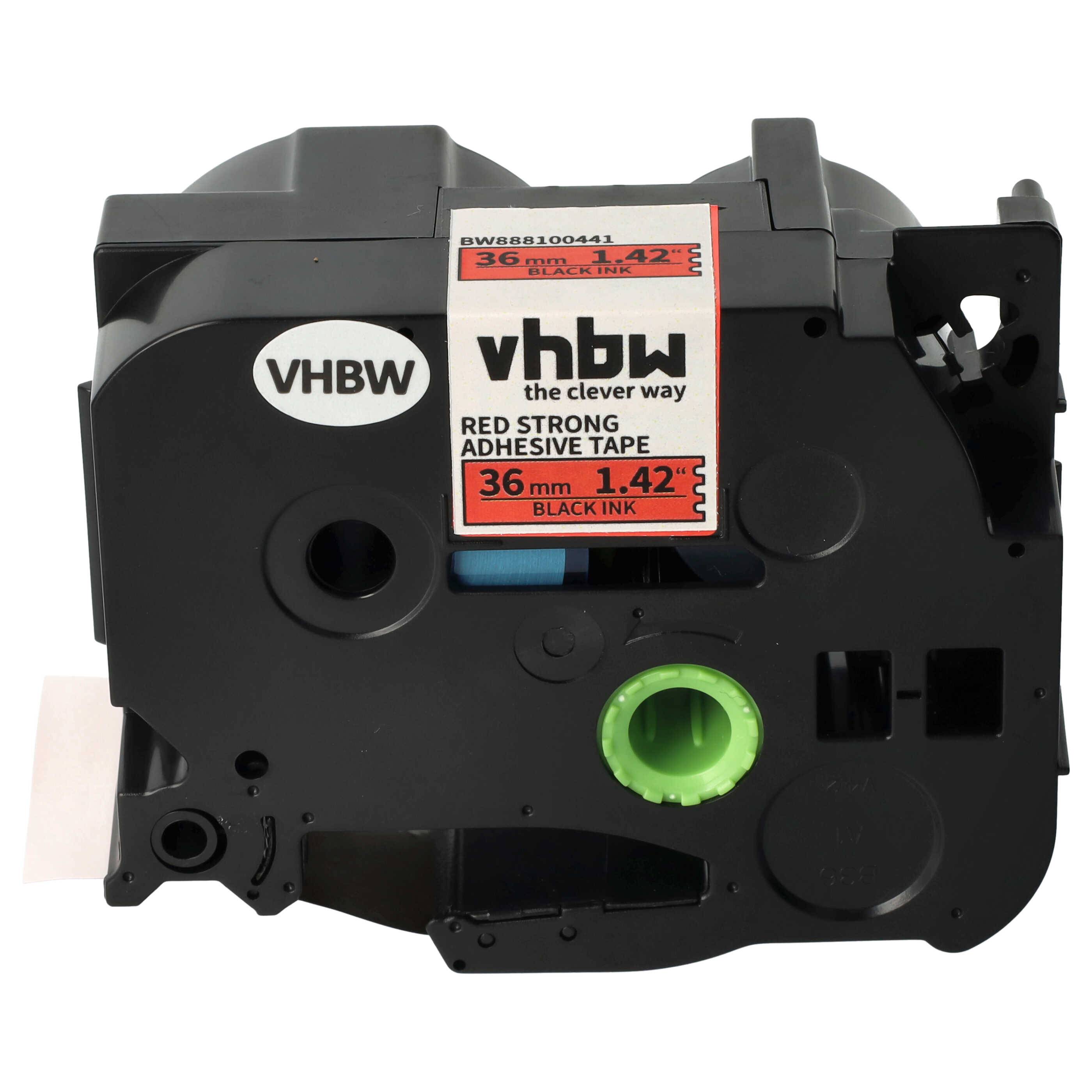 vhbw Schriftband-Kassette kompatibel mit Brother PT D800W, E800W, P900, P900NW Etiketten-Drucker 8m x 36mm Schwarz auf Rot, Extra Stark, Laminiert