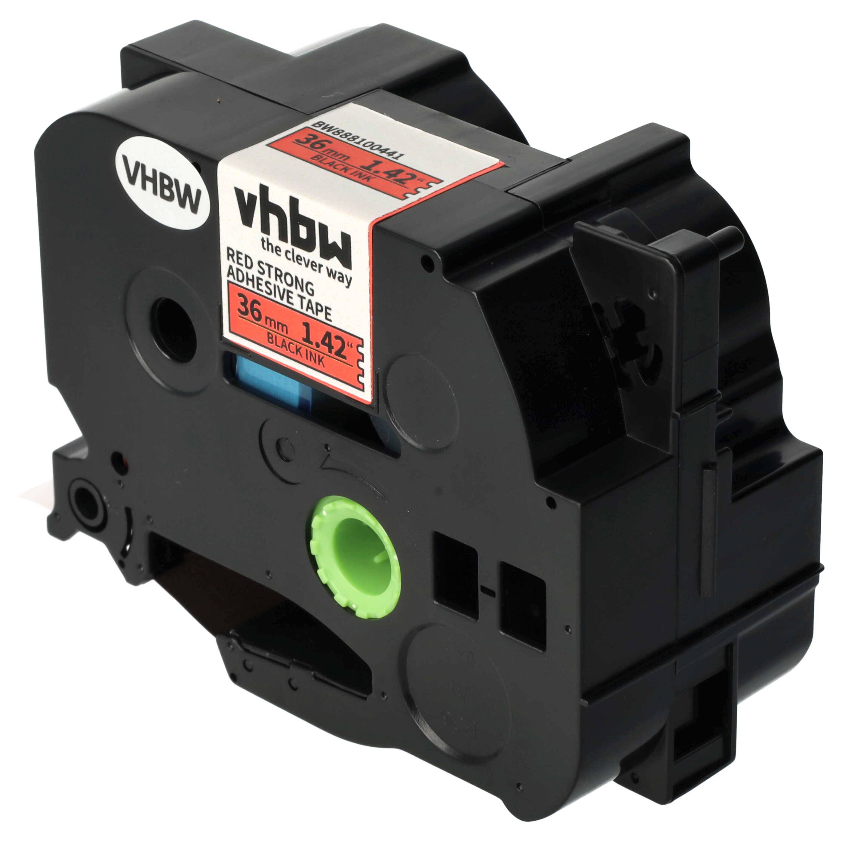 vhbw Schriftband-Kassette kompatibel mit Brother PT D800W, E800W, P900, P900NW Etiketten-Drucker 8m x 36mm Schwarz auf Rot, Extra Stark, Laminiert