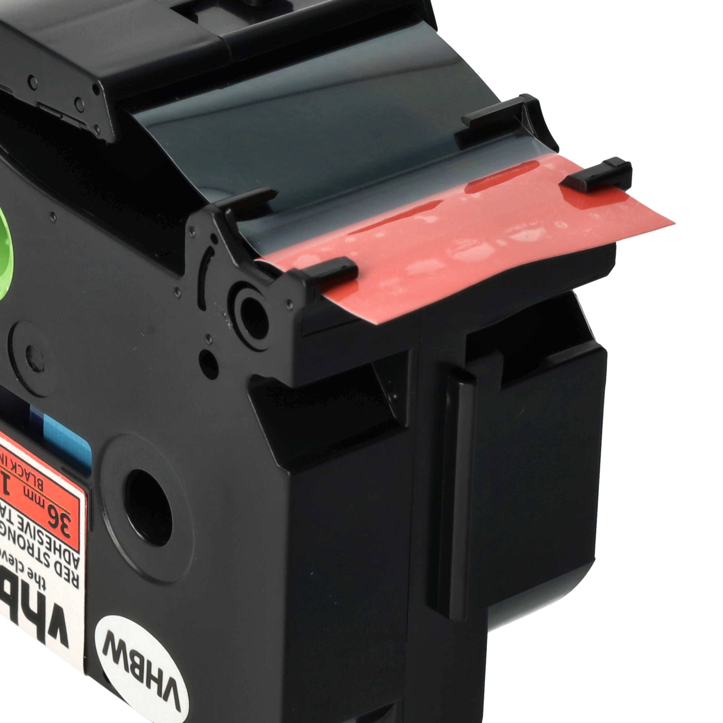 vhbw Schriftband-Kassette kompatibel mit Brother PT D800W, E800W, P900, P900NW Etiketten-Drucker 8m x 36mm Schwarz auf Rot, Extra Stark, Laminiert