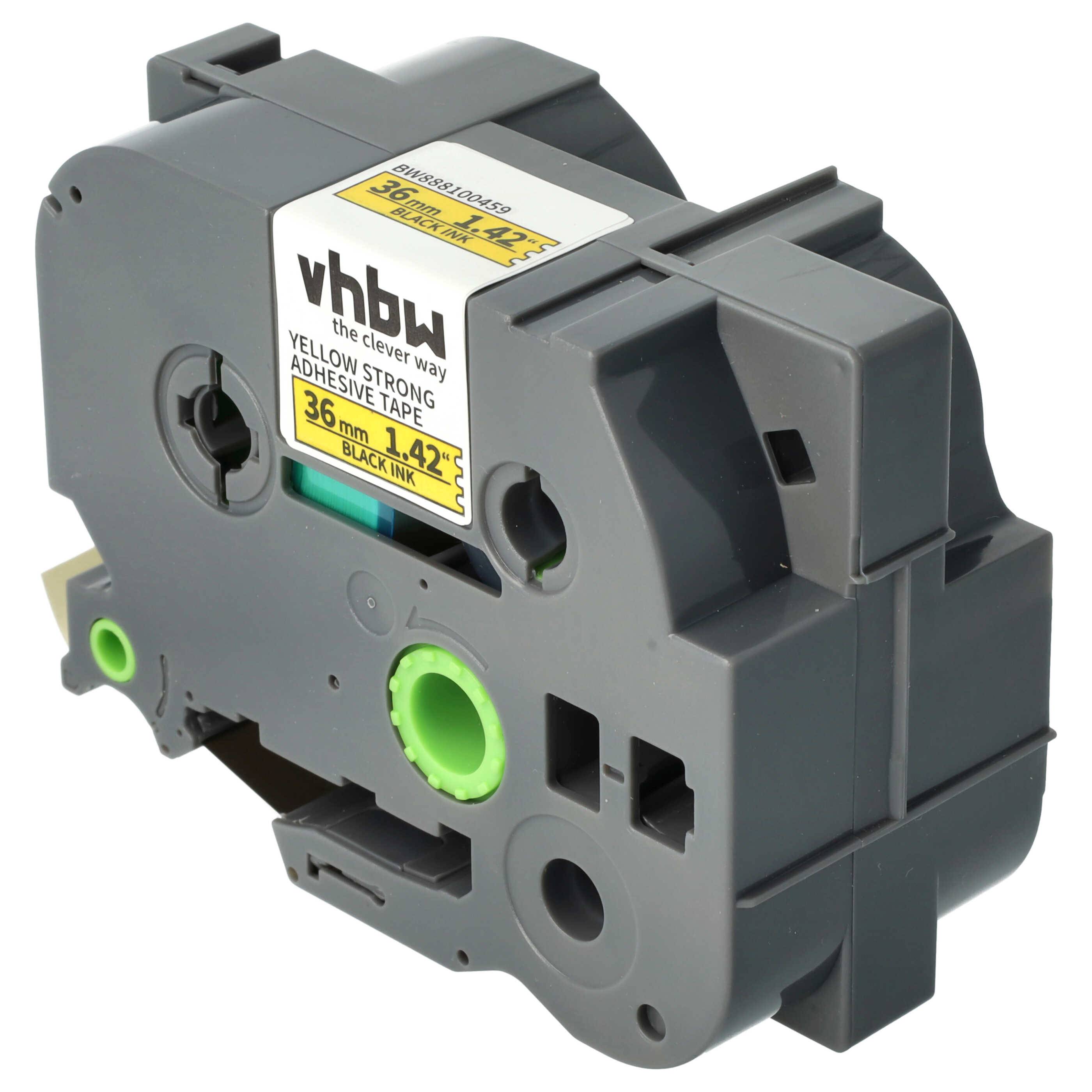 vhbw 1x Schriftband-Kassette kompatibel mit Brother PT 9200, 9200PC, 9200DX Etiketten-Drucker 8m x 36mm Schwarz auf Gelb, Extra Stark, Laminiert