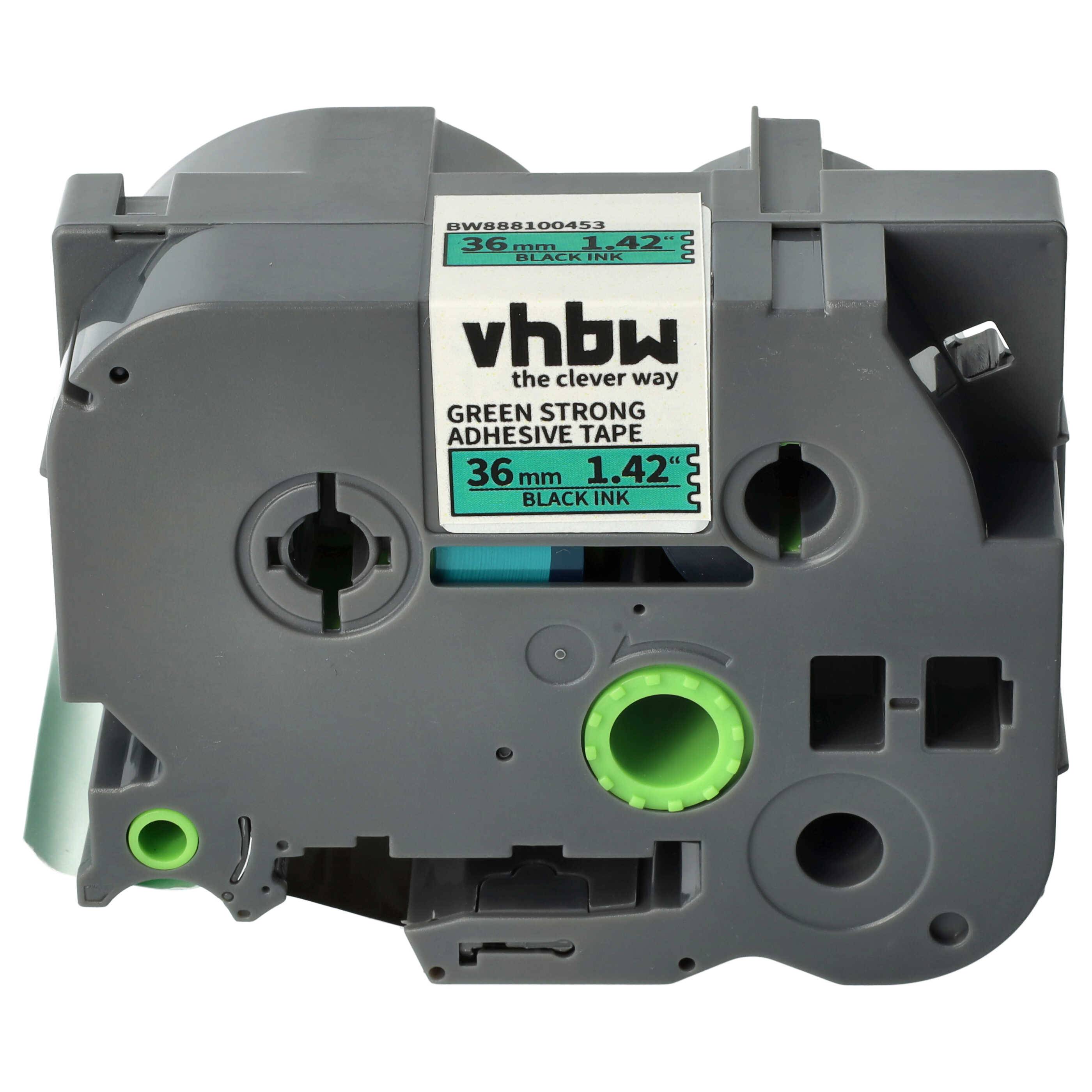 vhbw Schriftband-Kassette kompatibel mit Brother PT 9400, 9200PC, 9200DX, 9500 Etiketten-Drucker 8m x 36mm Schwarz auf Grün, Extra Stark, Laminiert