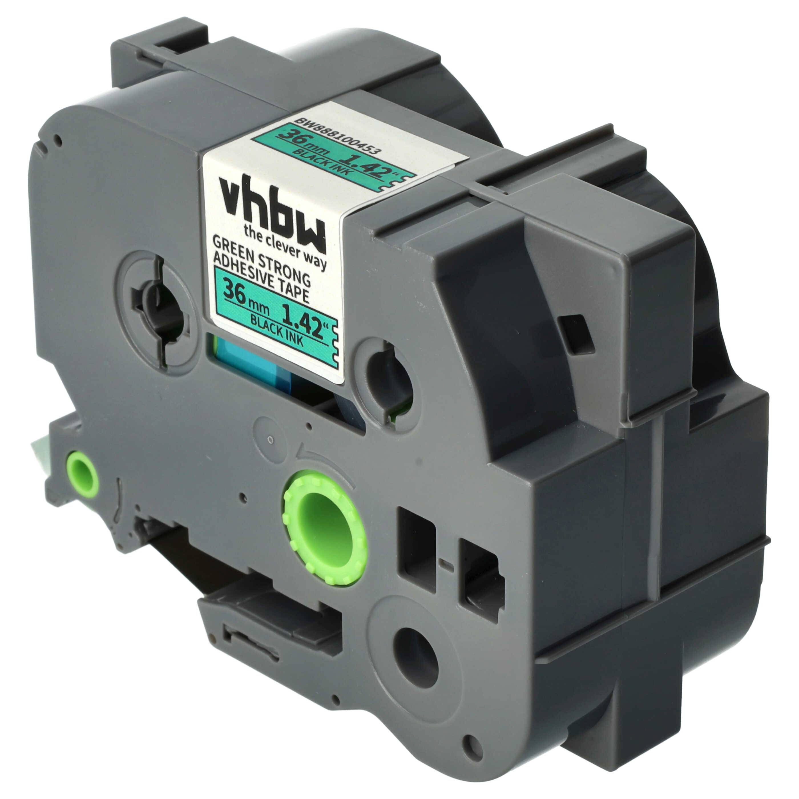vhbw Schriftband-Kassette kompatibel mit Brother PT 9400, 9200PC, 9200DX, 9500 Etiketten-Drucker 8m x 36mm Schwarz auf Grün, Extra Stark, Laminiert