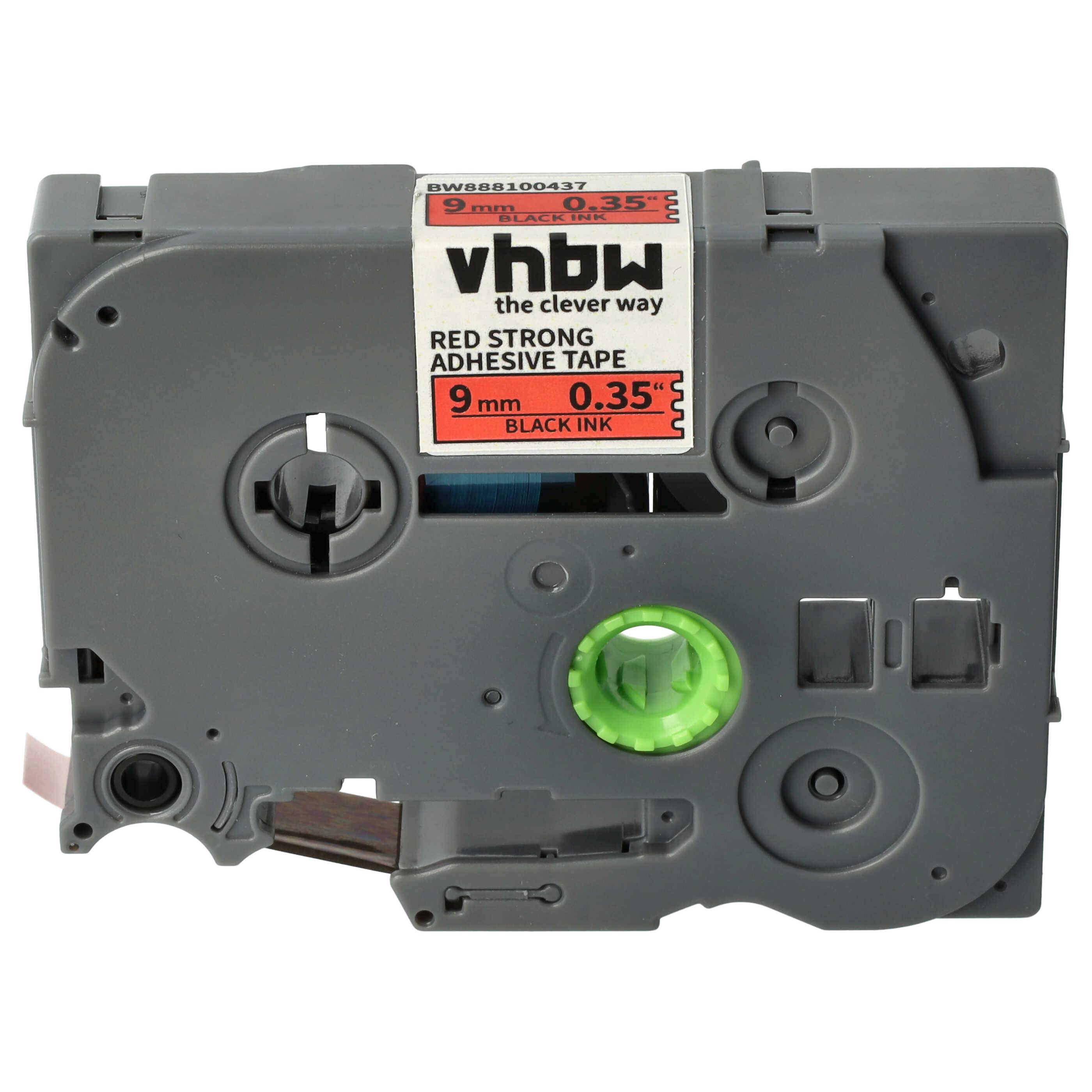vhbw Schriftband-Kassette kompatibel mit Brother PT 1200S | 1200P, 1200, 11Q, 1190 Etiketten-Drucker 8m x 9mm Schwarz auf Rot, Extra Stark