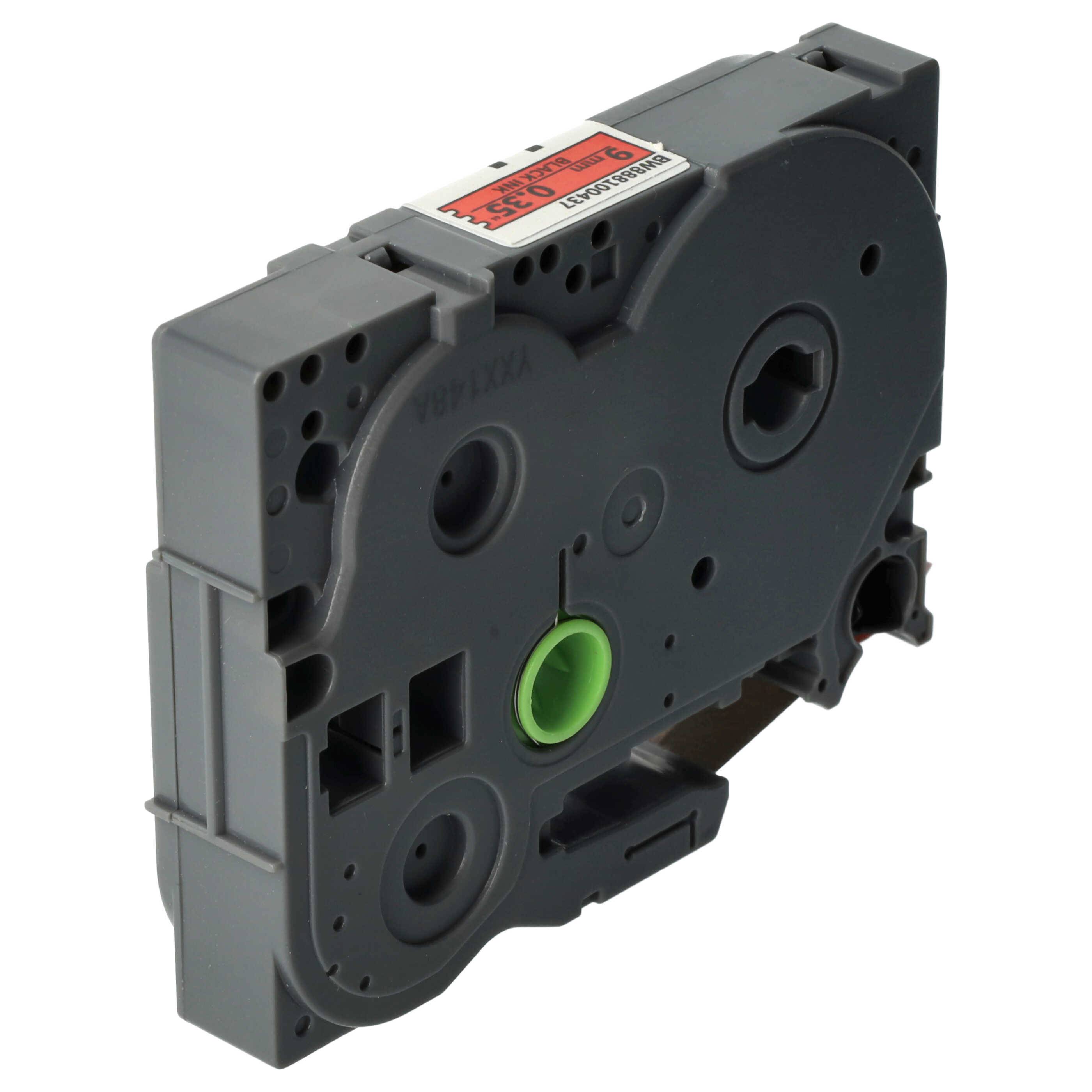 vhbw Schriftband-Kassette kompatibel mit Brother PT 1100ST | 1100, 1100SB, 1100SBV Etiketten-Drucker 8m x 9mm Schwarz auf Rot, Extra Stark