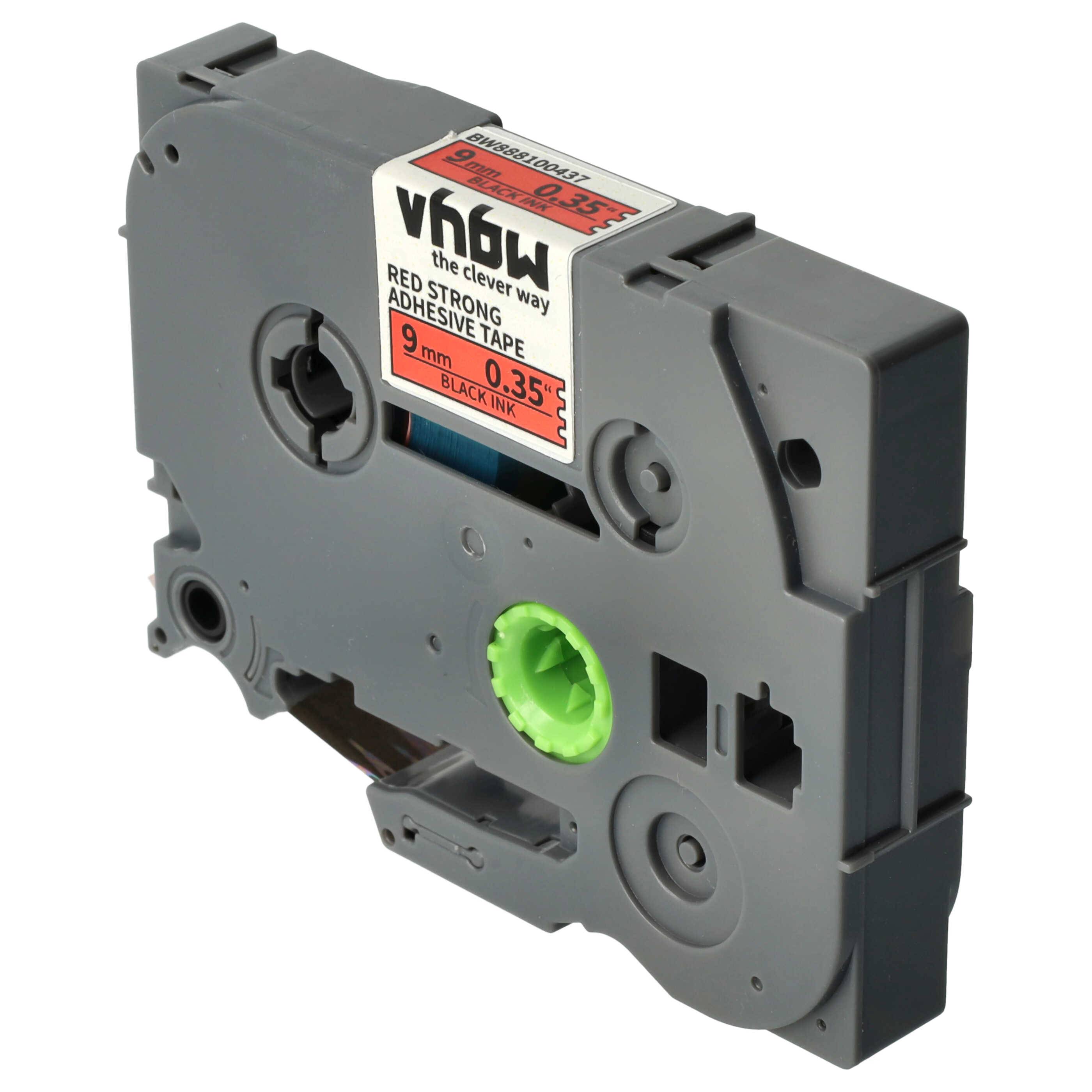 vhbw Schriftband-Kassette kompatibel mit Brother PT 1010NB, 1010NB, 1010R1, 1080 Etiketten-Drucker 8m x 9mm Schwarz auf Rot, Extra Stark, Laminiert