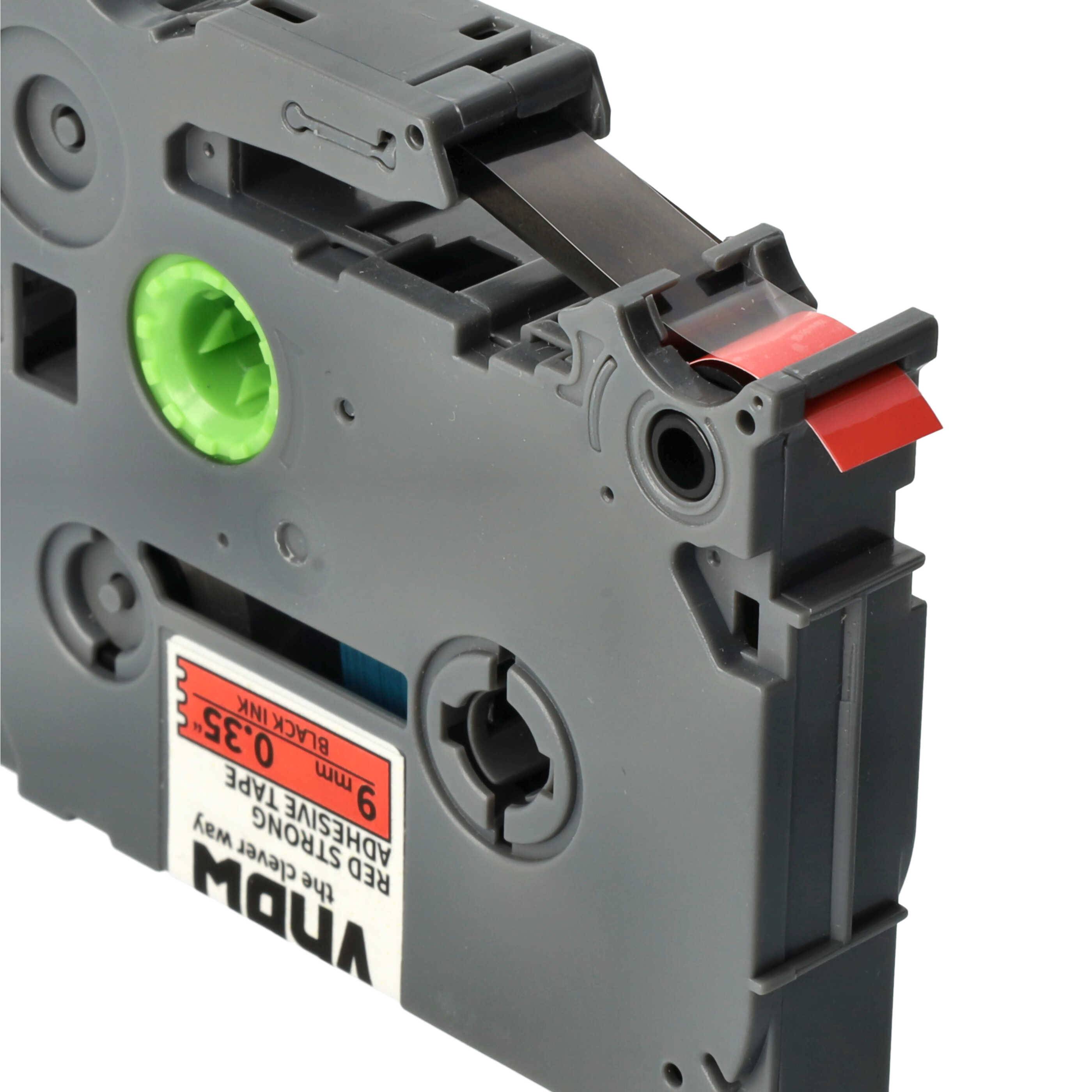 vhbw Schriftband-Kassette kompatibel mit Brother PT 1010NB, 1010NB, 1010R1, 1080 Etiketten-Drucker 8m x 9mm Schwarz auf Rot, Extra Stark, Laminiert