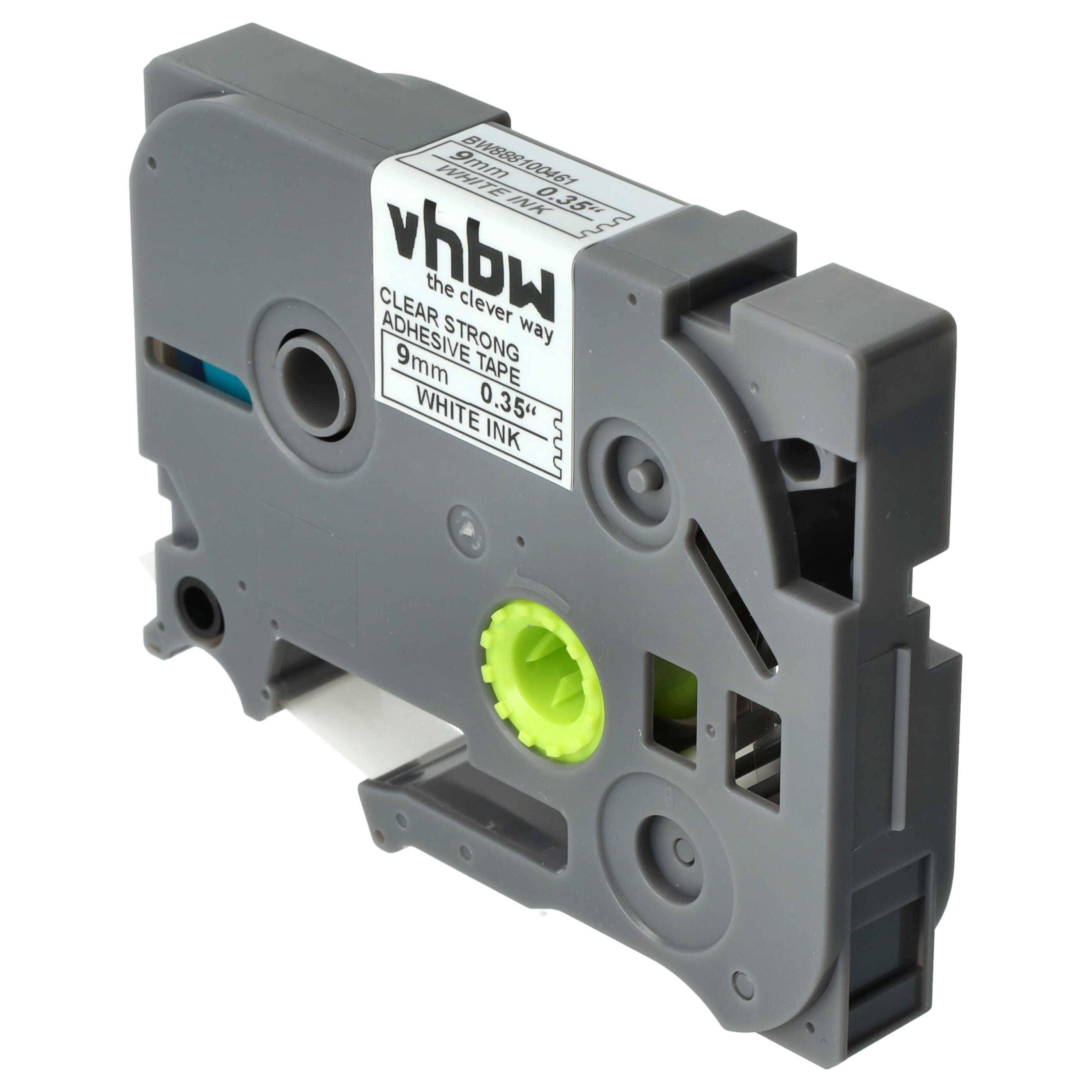vhbw 1x Schriftband-Kassette kompatibel mit Brother PT E110, E105, E100VP Etiketten-Drucker 8m x 9mm Weiß auf Transparent, Extra Stark, Laminiert