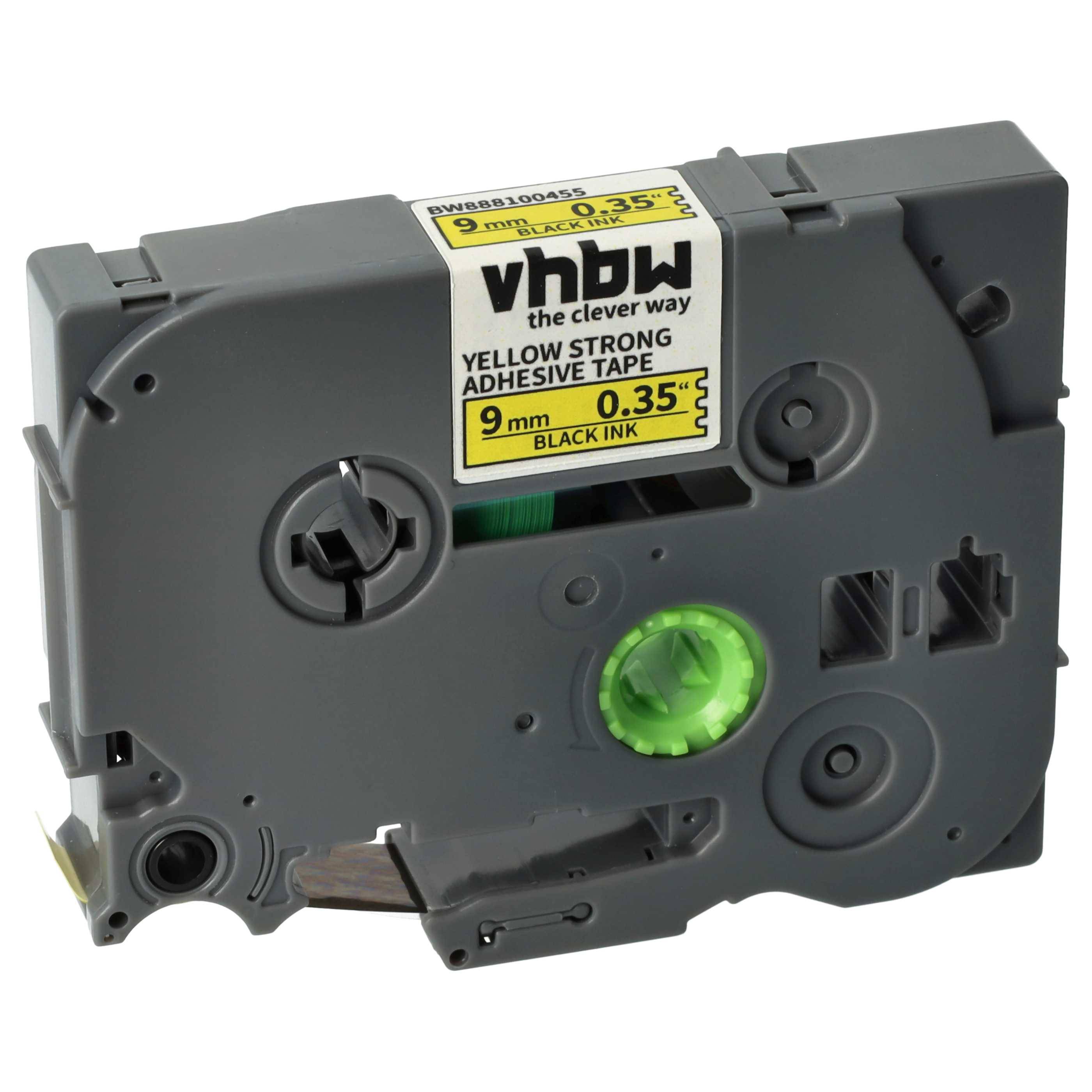 vhbw Schriftband-Kassette kompatibel mit Brother PT 1280CB, 1280SR, 1280DT Etiketten-Drucker 8m x 9mm Schwarz auf Gelb, Extra Stark, Laminiert