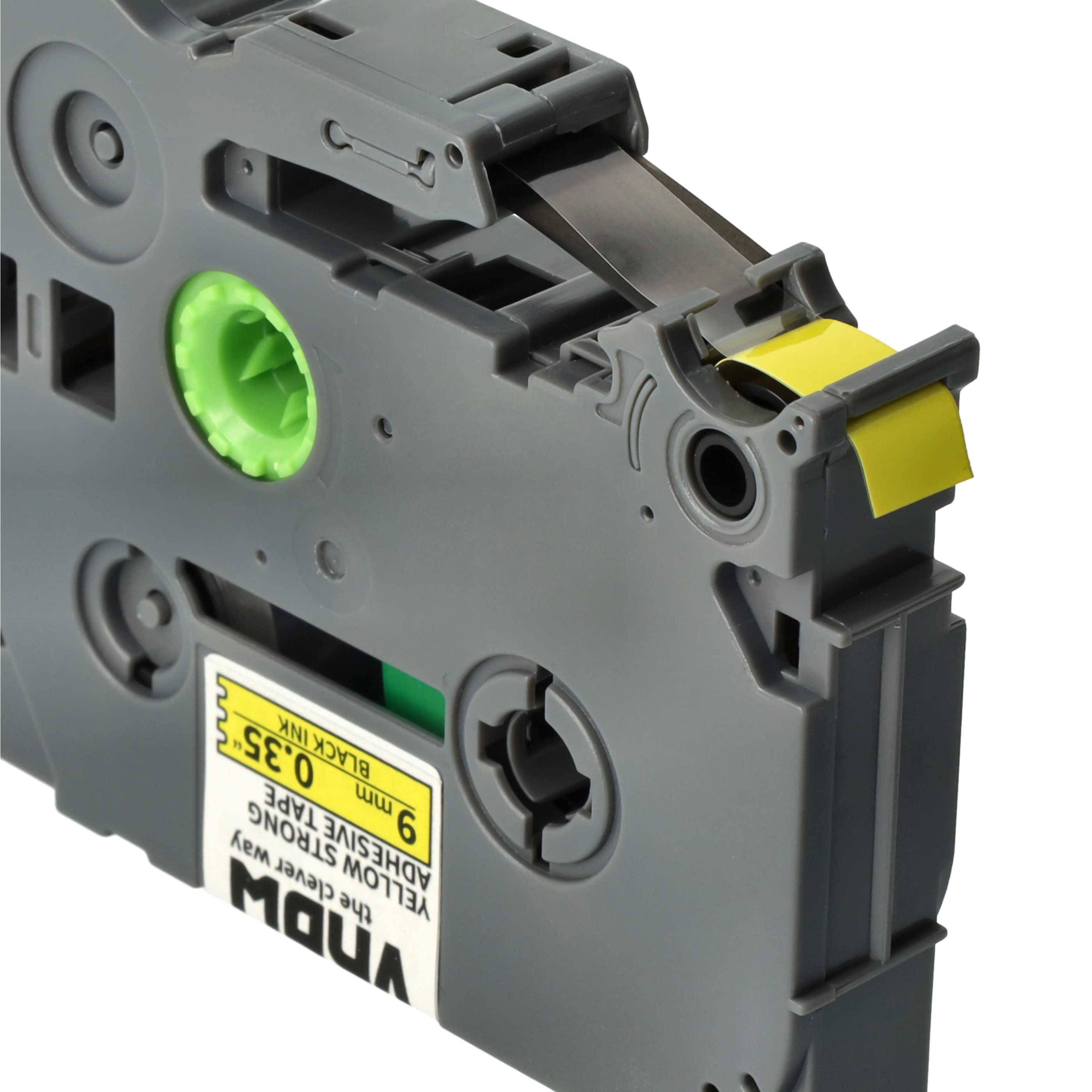 vhbw Schriftband-Kassette kompatibel mit Brother PT 1250, 1230PC, 1250J, 1250LB Etiketten-Drucker 8m x 9mm Schwarz auf Gelb, Extra Stark, Laminiert