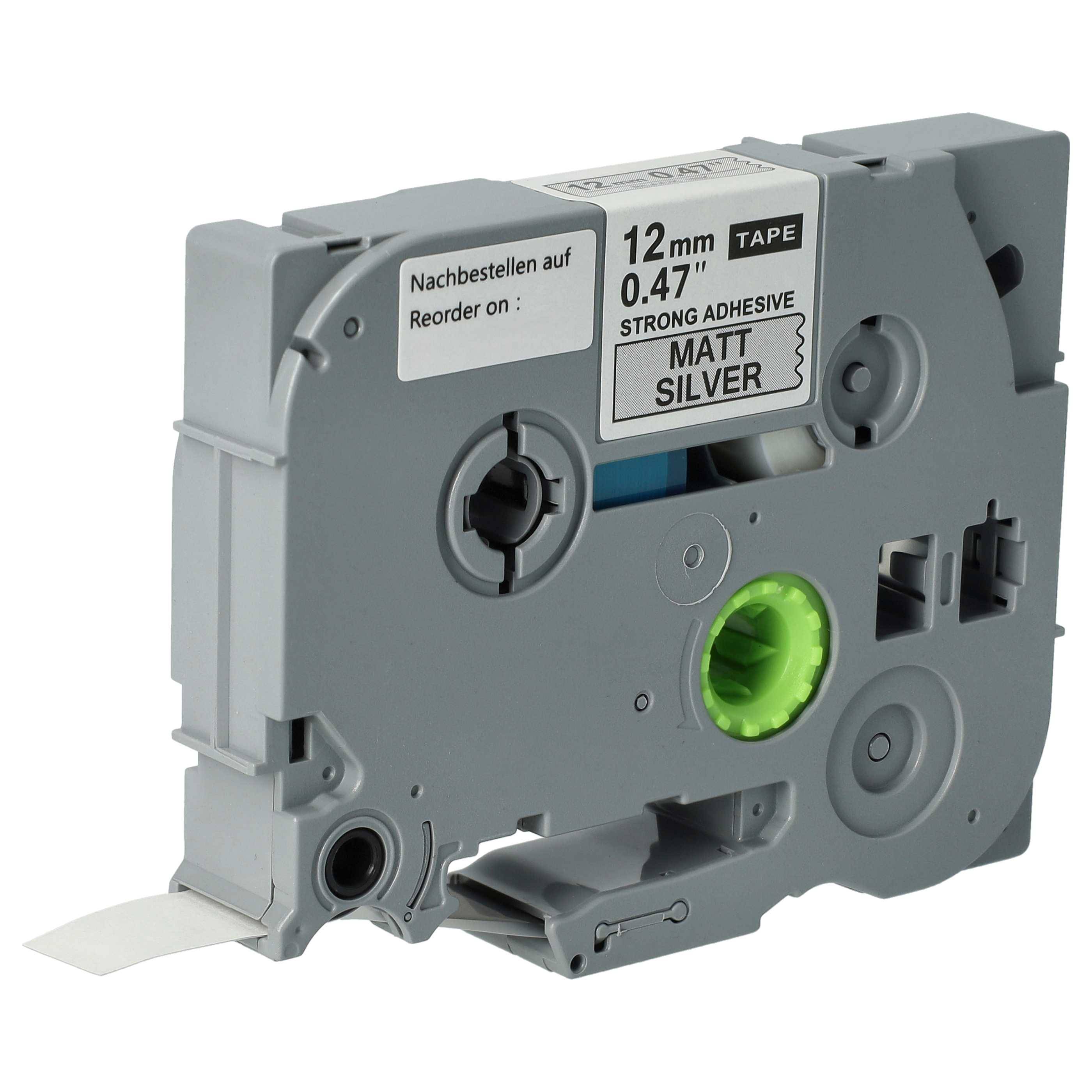 vhbw Schriftband-Kassette kompatibel mit Brother ST 1150, 1150DX, 5 Etiketten-Drucker 8m x 12mm Schwarz auf Matt-Silber, Extra Stark, Laminiert