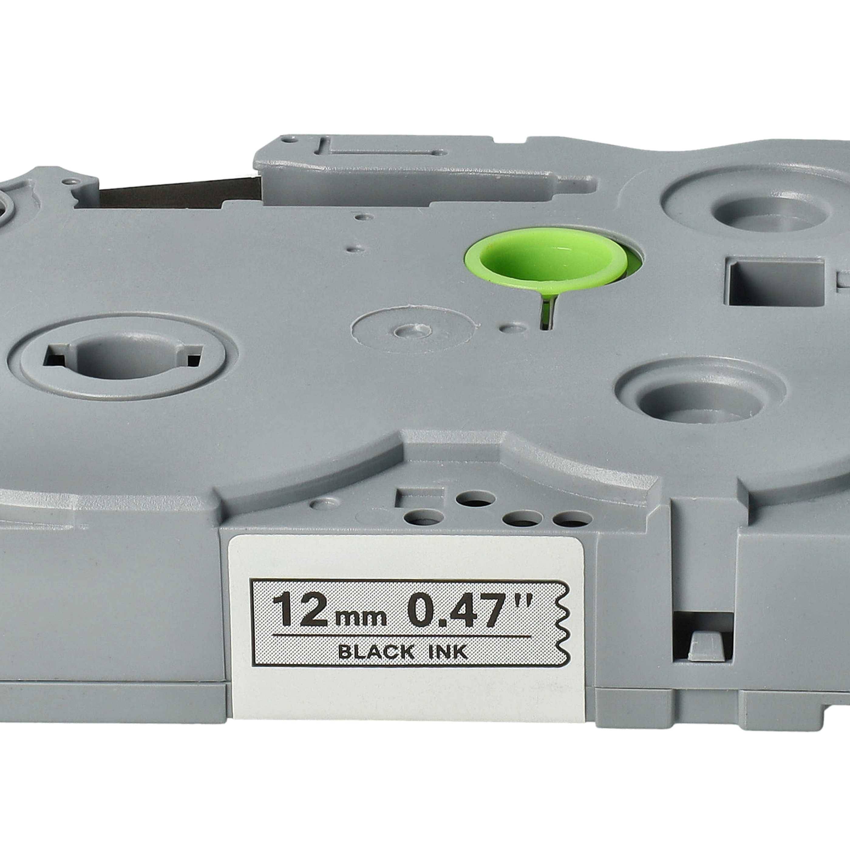 vhbw Schriftband-Kassette kompatibel mit Brother PT 900, 900BTS, 900F Etiketten-Drucker 8m x 12mm Schwarz auf Matt-Silber, Extra Stark, Laminiert