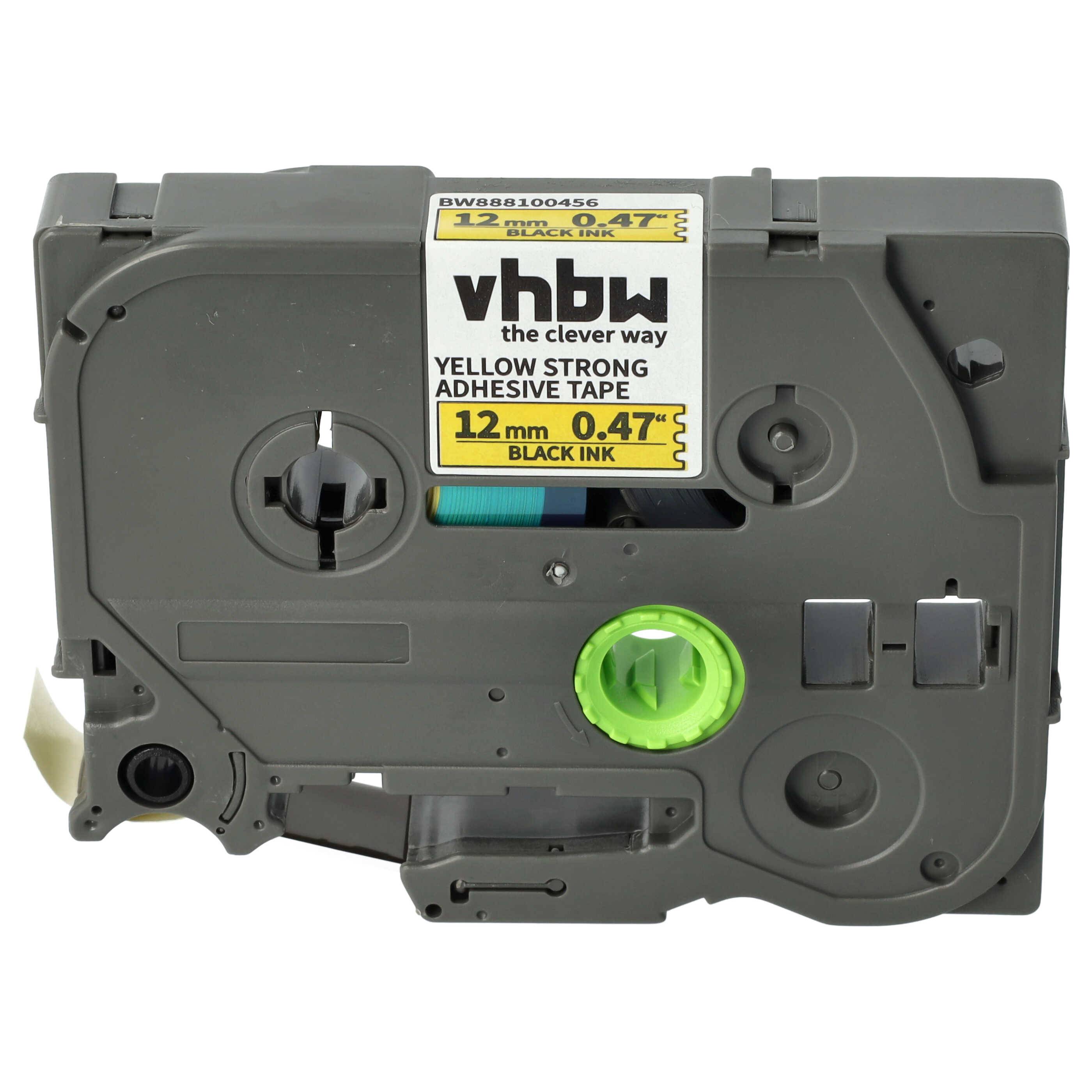 vhbw Schriftband-Kassette kompatibel mit Brother PT P300BT | P750TDI, P700, P750 Etiketten-Drucker 8m x 12mm Schwarz auf Gelb, Extra Stark