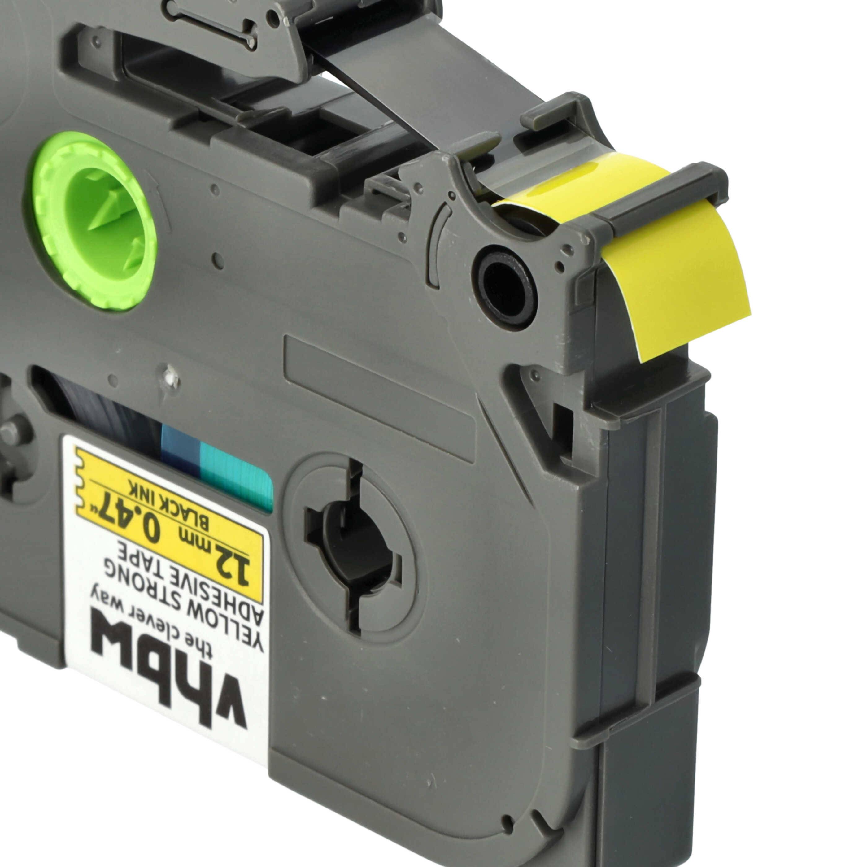 vhbw Schriftband-Kassette kompatibel mit Brother PT 1100QL, 1100SB, 1100SBV Etiketten-Drucker 8m x 12mm Schwarz auf Gelb, Extra Stark, Laminiert