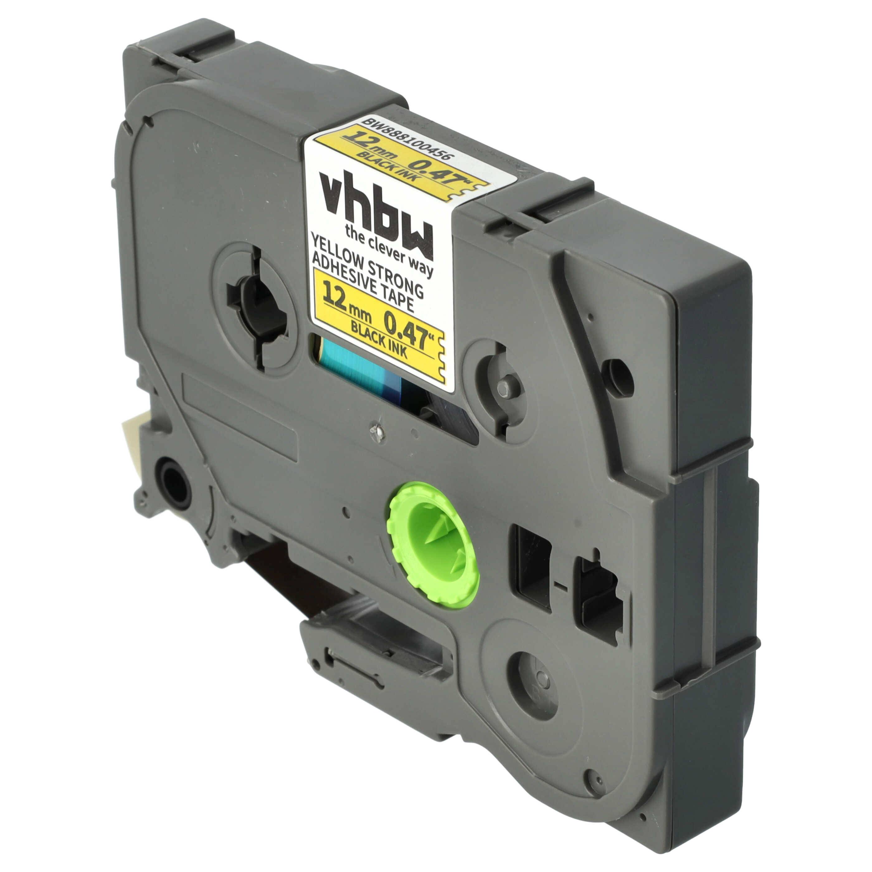 vhbw Schriftband-Kassette kompatibel mit Brother PT ST1150, ST1150D, ST5 Etiketten-Drucker 8m x 12mm Schwarz auf Gelb, Extra Stark, Laminiert